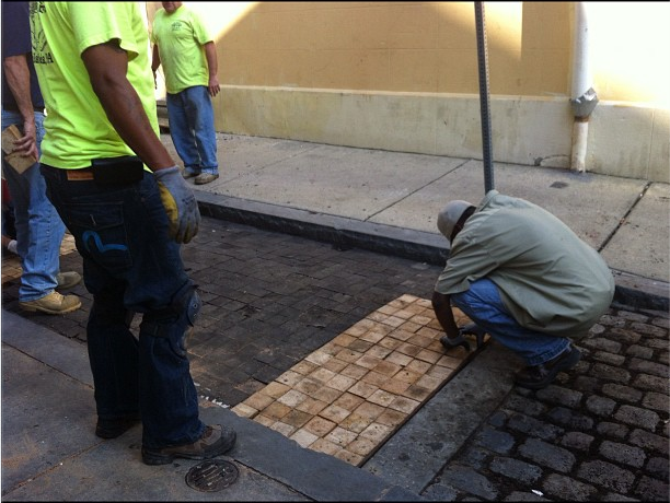 Our eagle-eyed reporter, Jared Brey, spotted Camac Street's oak pavers being patched. | via @planphilly on Instagram