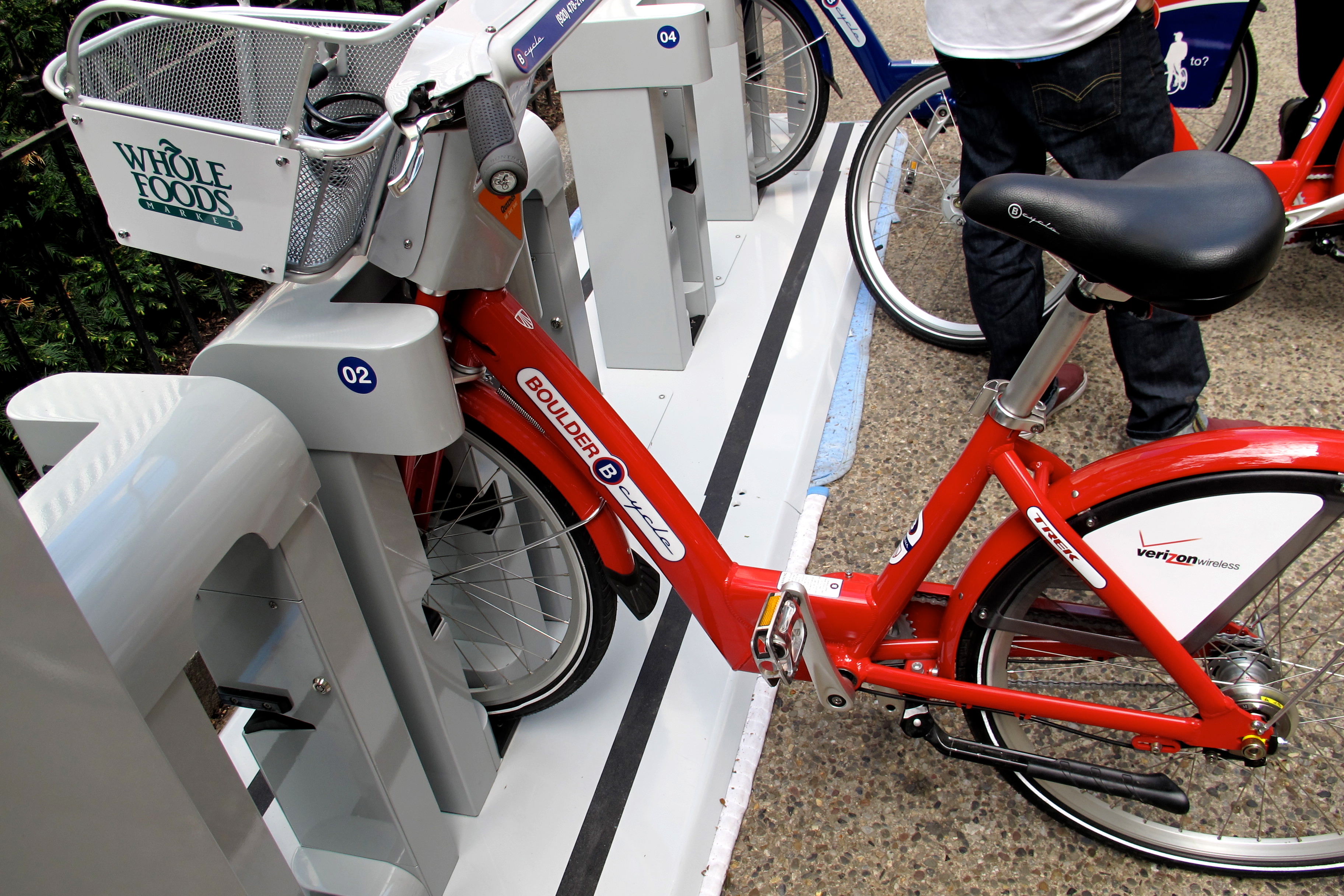 A B-cycle model from Boulder, showing two corporate sponsorships.