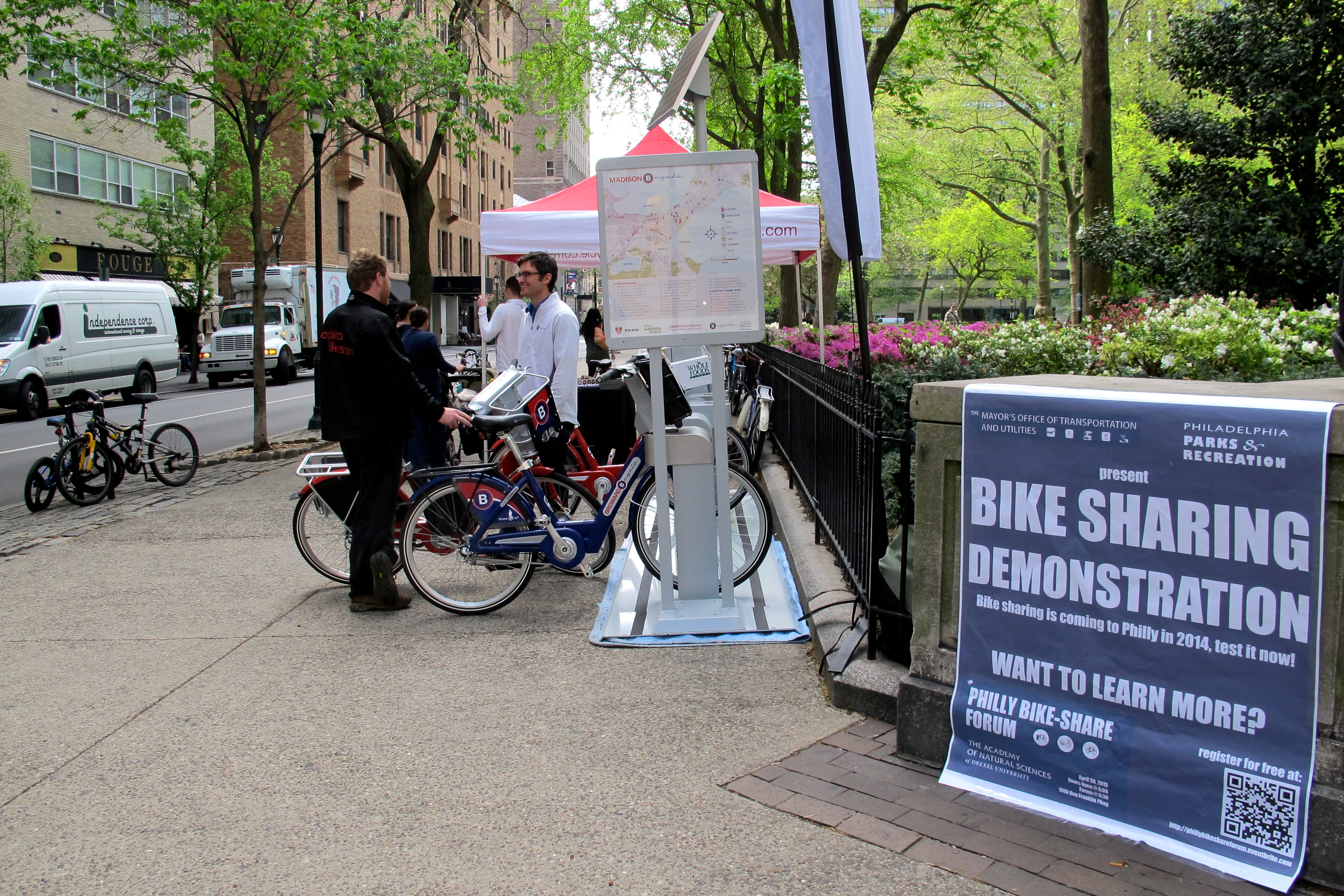 Bike sharing demo today at 18th and Walnut.