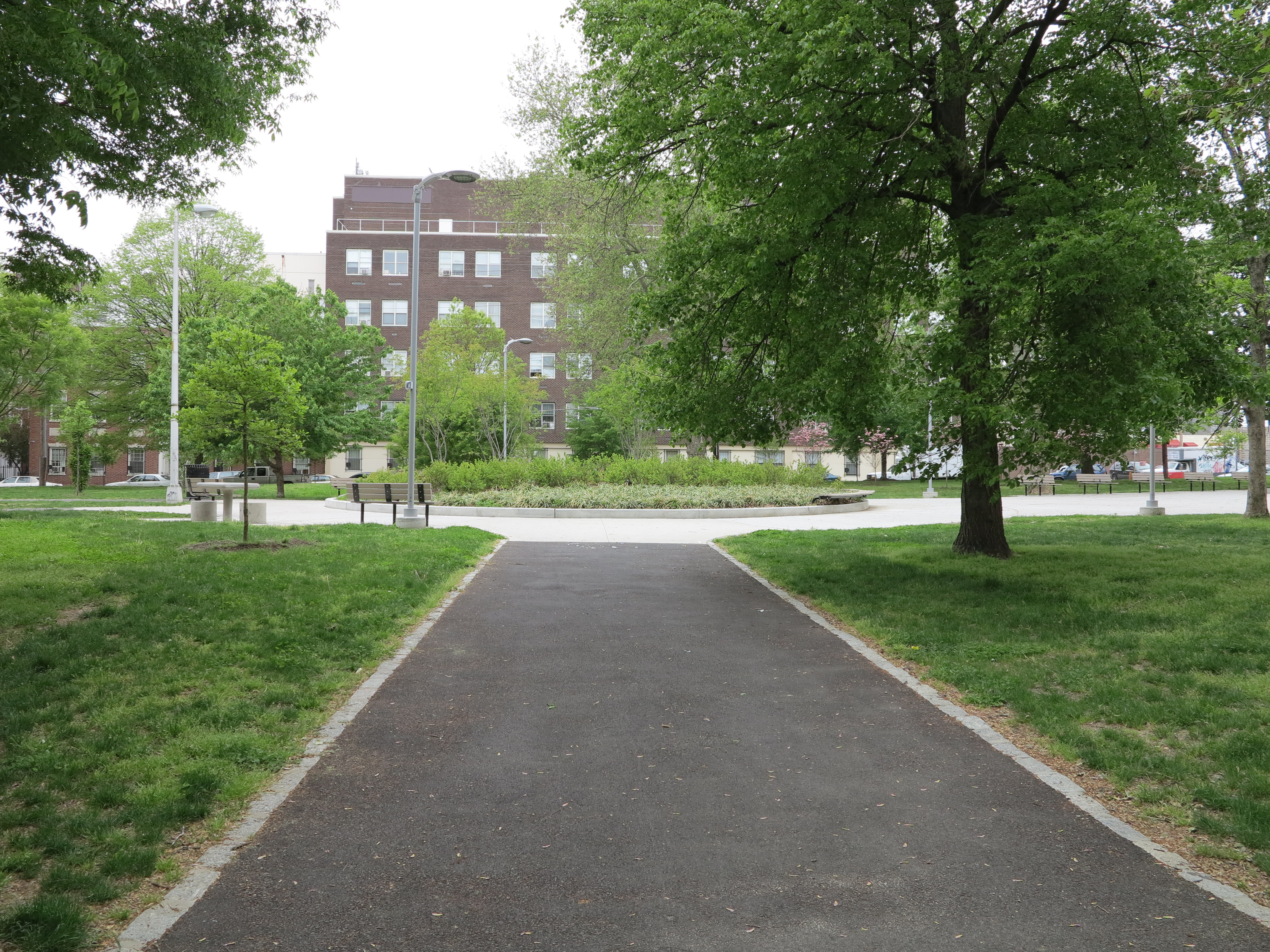 New walkways and central plantings in Fairhill Square