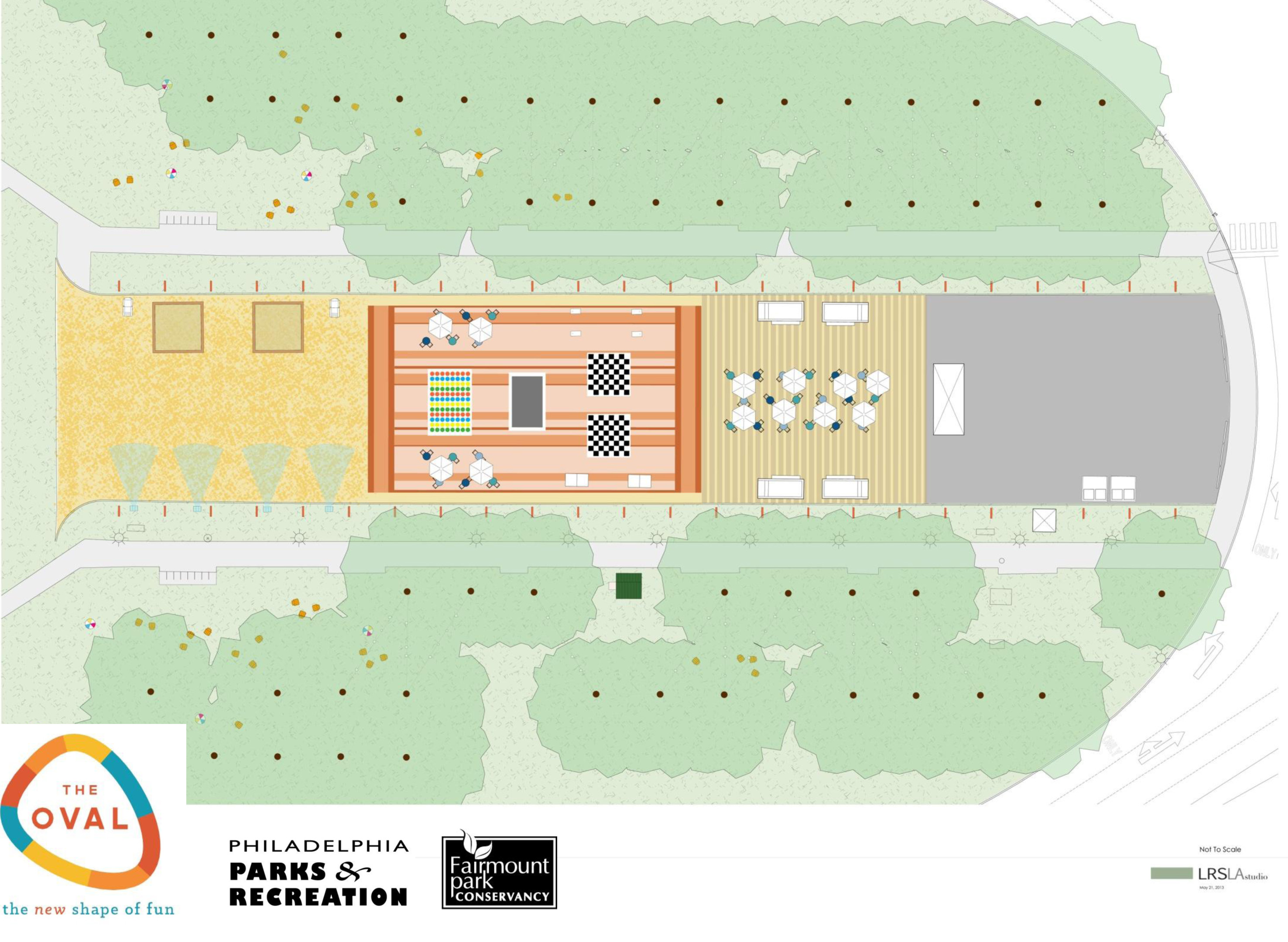 Plan of The Oval: from left to right: The beach, the blanket, and the boardwalk | LRSLA studio