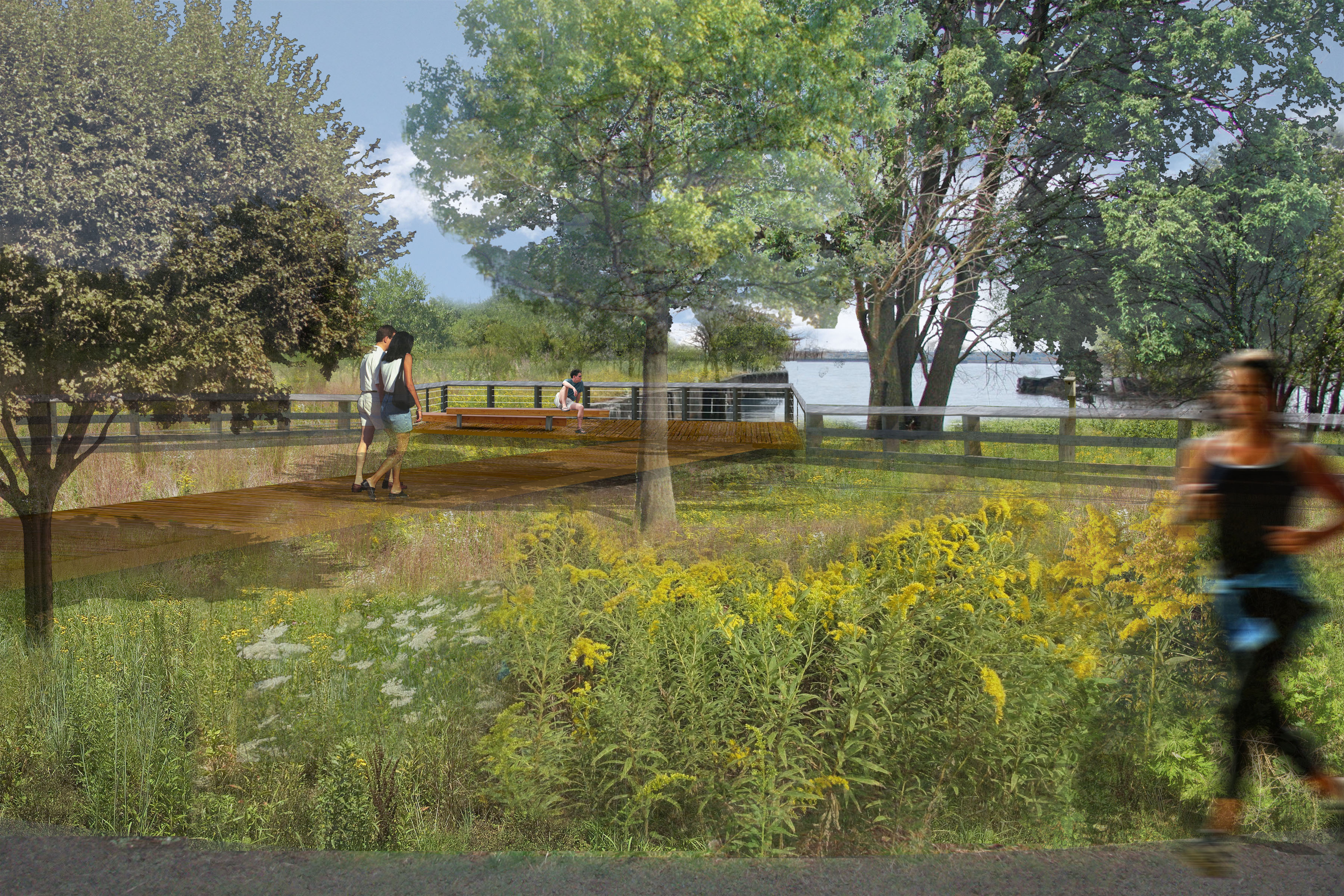 Rendering of a seating area to be added to the southern portion of the trail