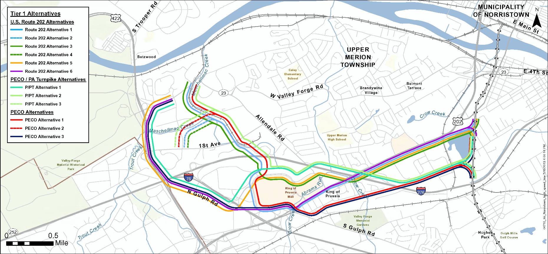 In July, SEPTA identified 12 route alternatives for the proposed King of Prussia Rail Line, Photo courtesy of SEPTA