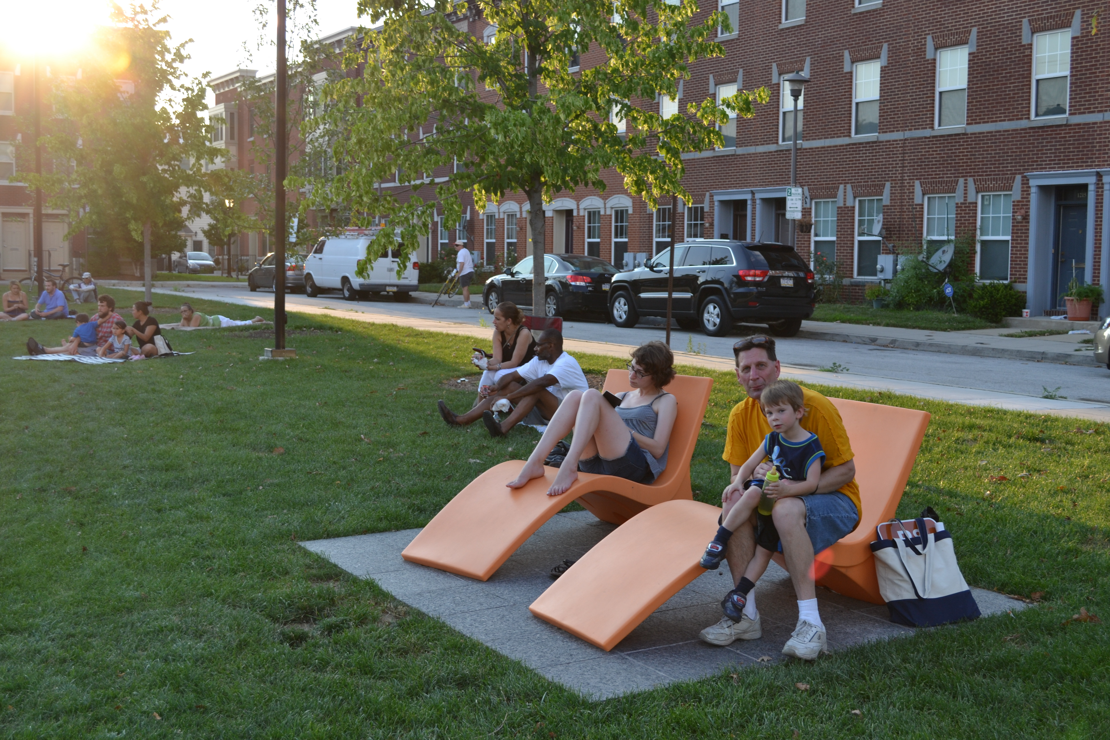Some sat in the big, orange recliners set in Hawthorne Park