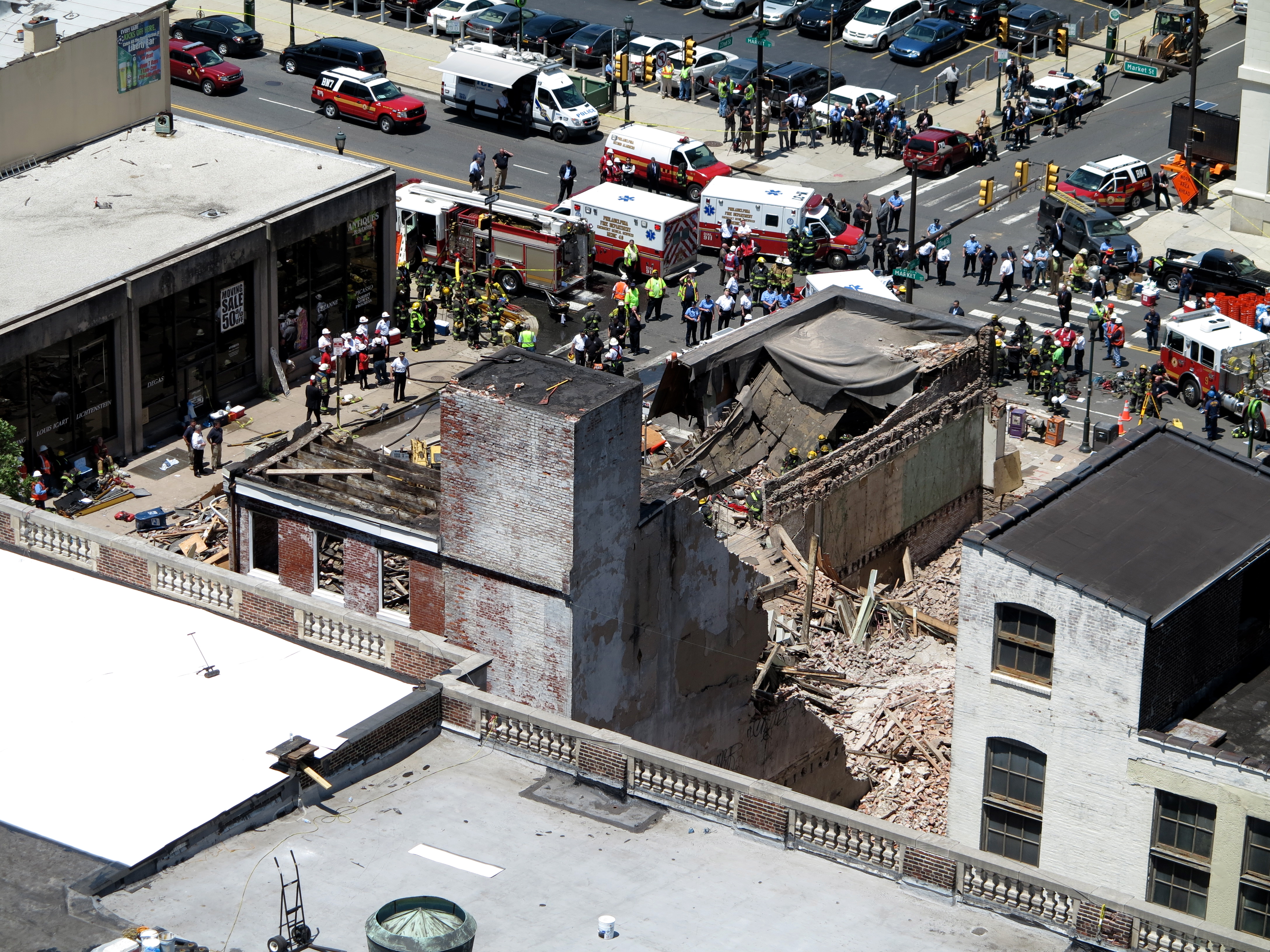 The collapse site from above, from the RiverWest Condominium's rooftop.