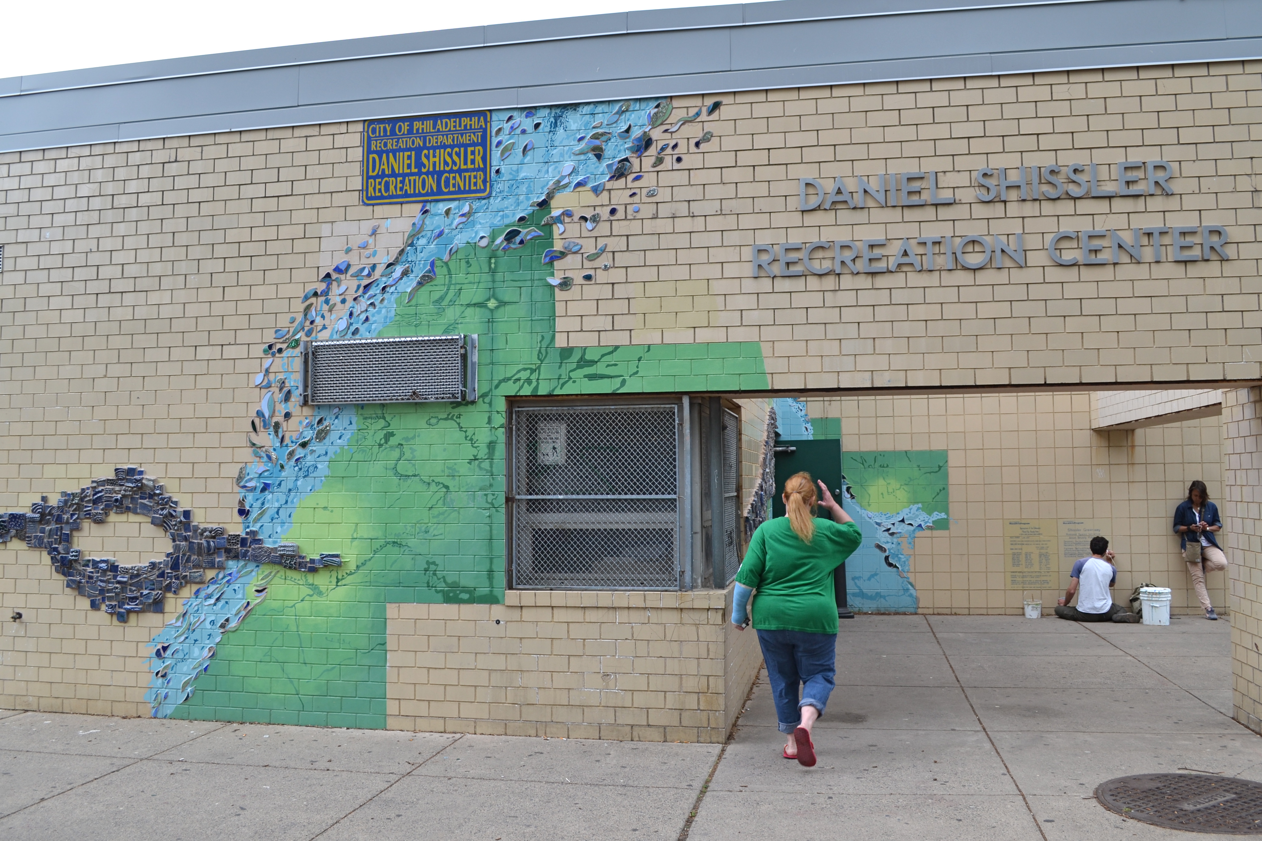 The sprayground is part of a Mural Arts Program initiative to enhance Shissler Rec Center