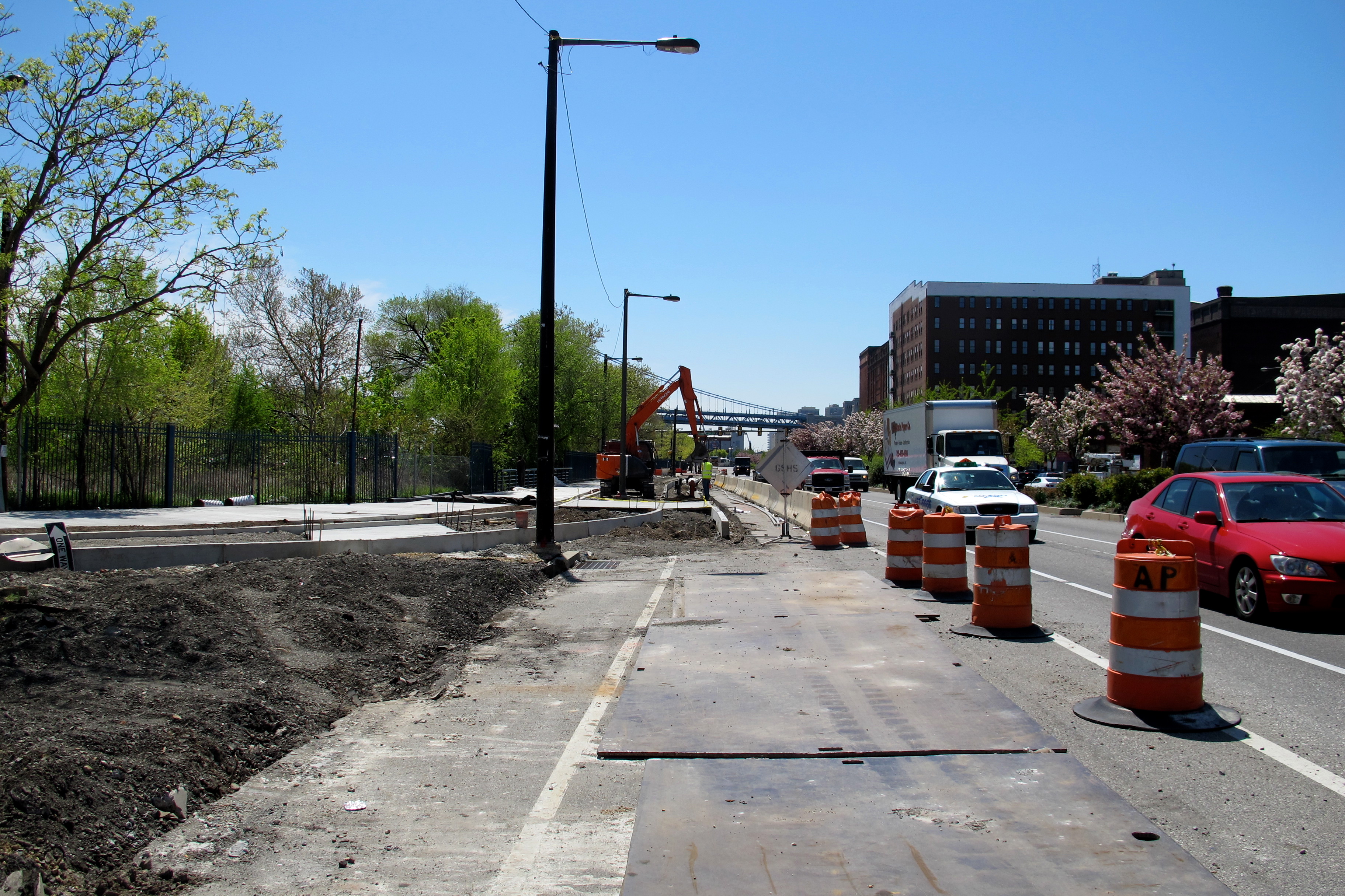 Trail construction looking south along Delaware Avenue