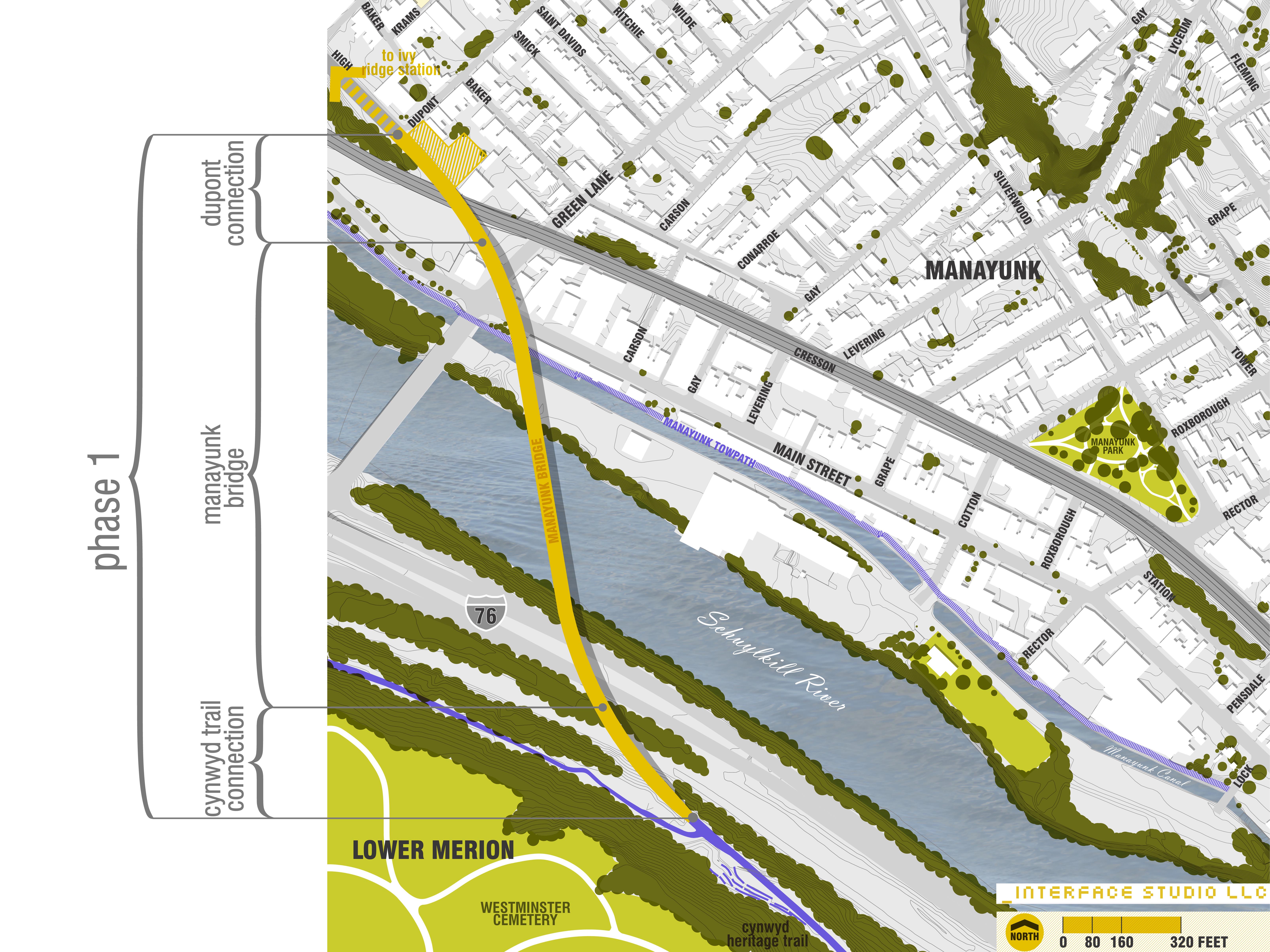An aerial map shows the three design segments, Photo courtesy of Interface Studio LLC