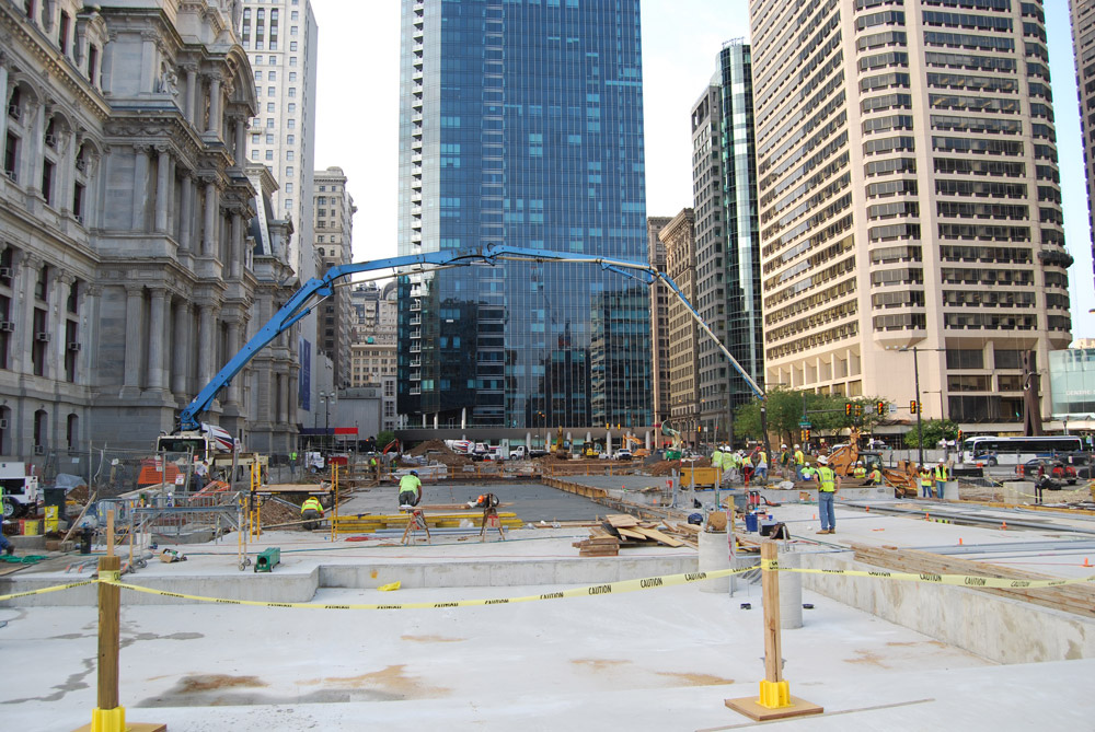 Concrete being poured in August 2013. The project is expected to be complete in September. Photo courtesy of Center City District