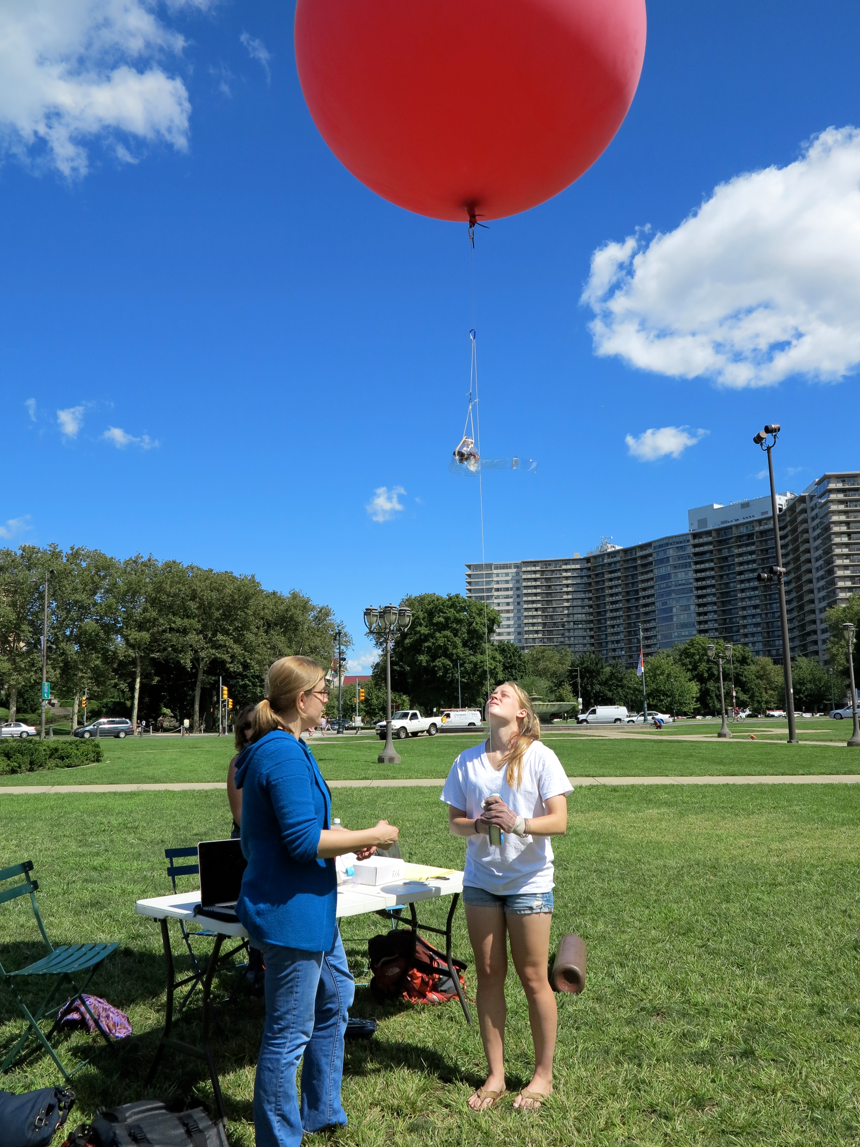 Dana Bauer and Swarthmore intern Megan Brock getting ready to send the balloon up again. 