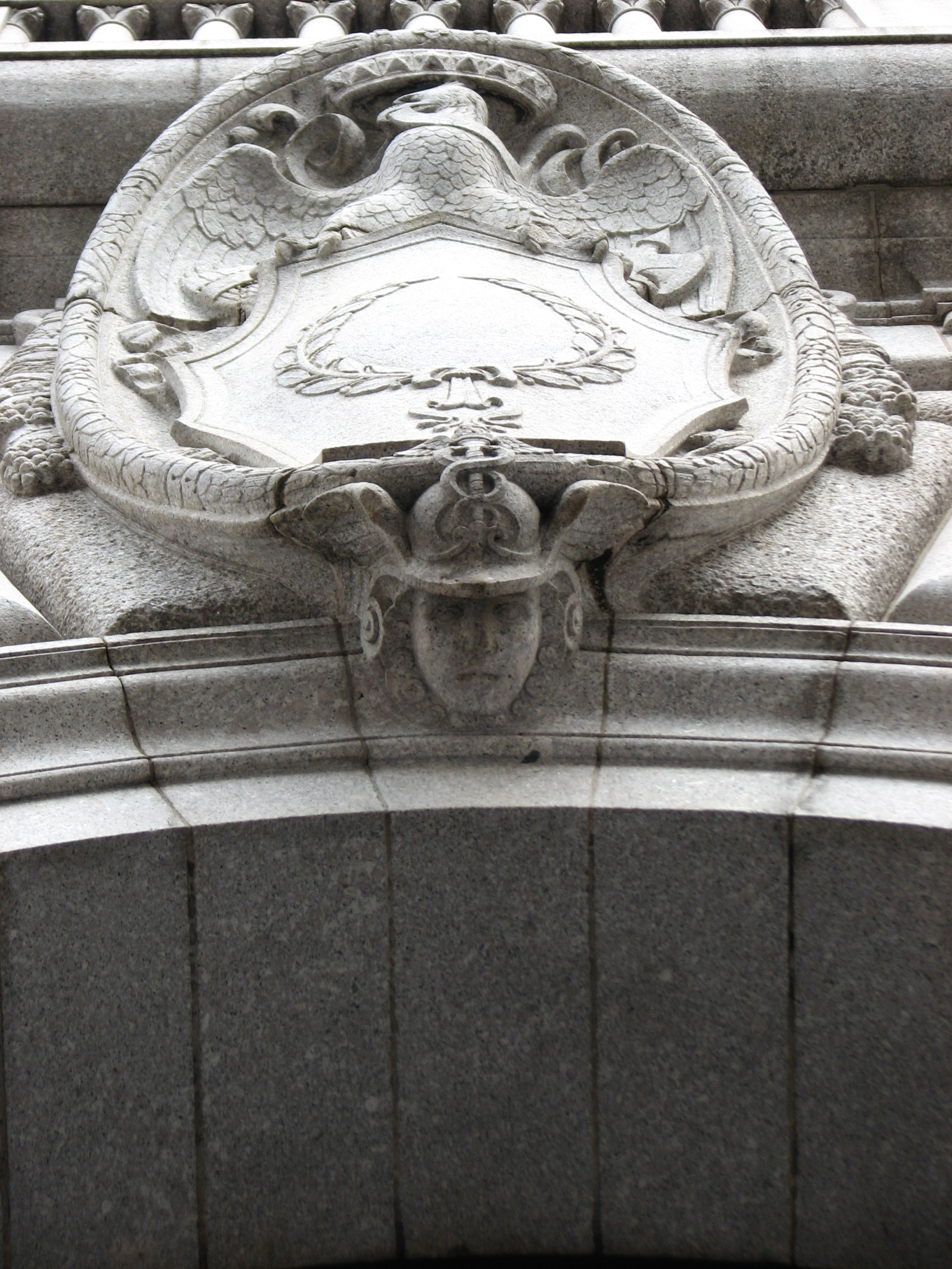 Look up as you enter the building to appreciate the details and depth of the Drexel building shield.