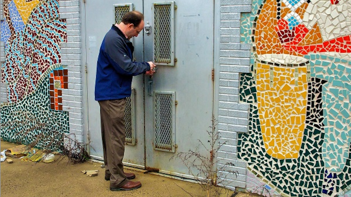 During a March 2012 tour of the property, Ken Weinstein was outside the former Germantown Settlement Charter School's Creative & Performing Arts Center. (Bas Slabbers/for NewsWorks)