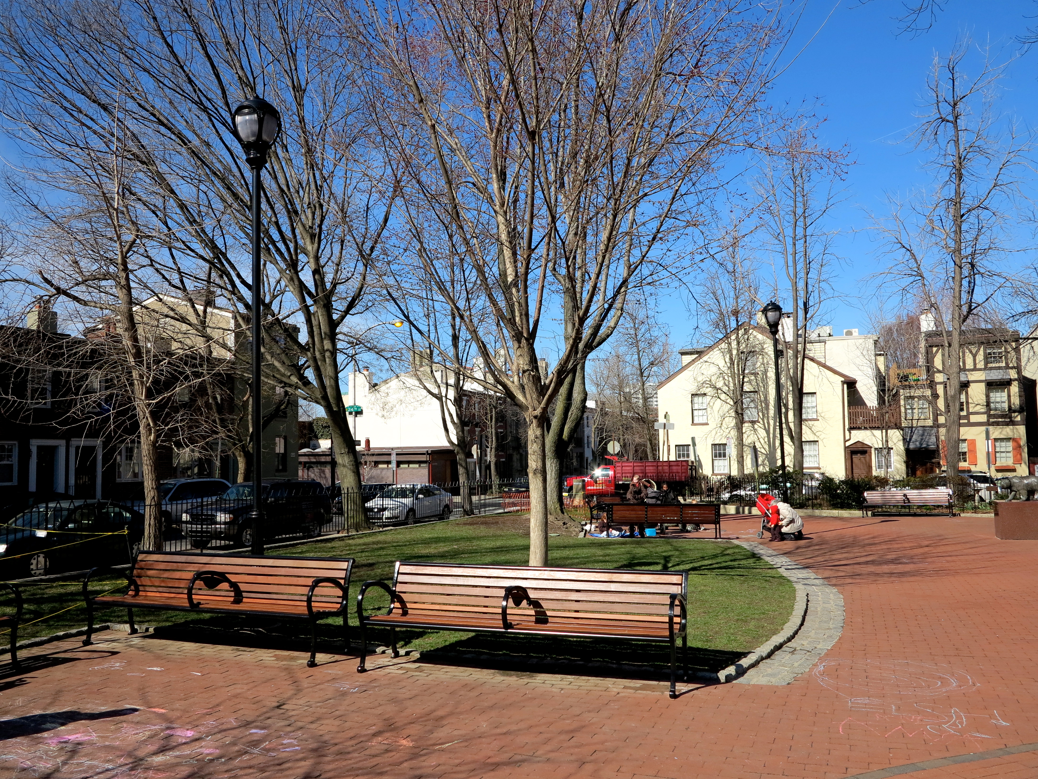 Fitler Square's new benches and upgraded lighting, April 2014