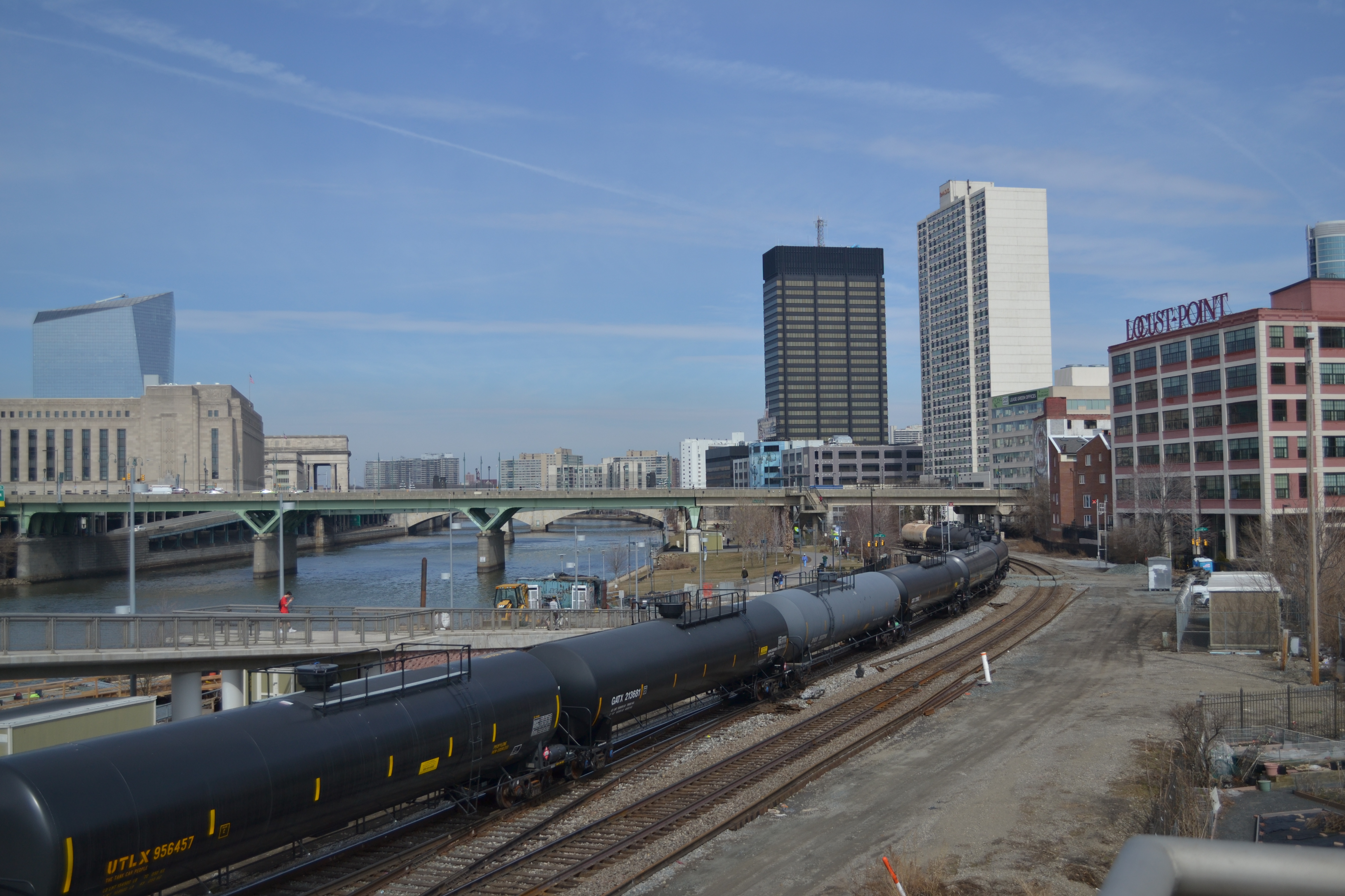 Freight cars on CSX tracks through Center City Freight cars on CSX tracks through Center City
