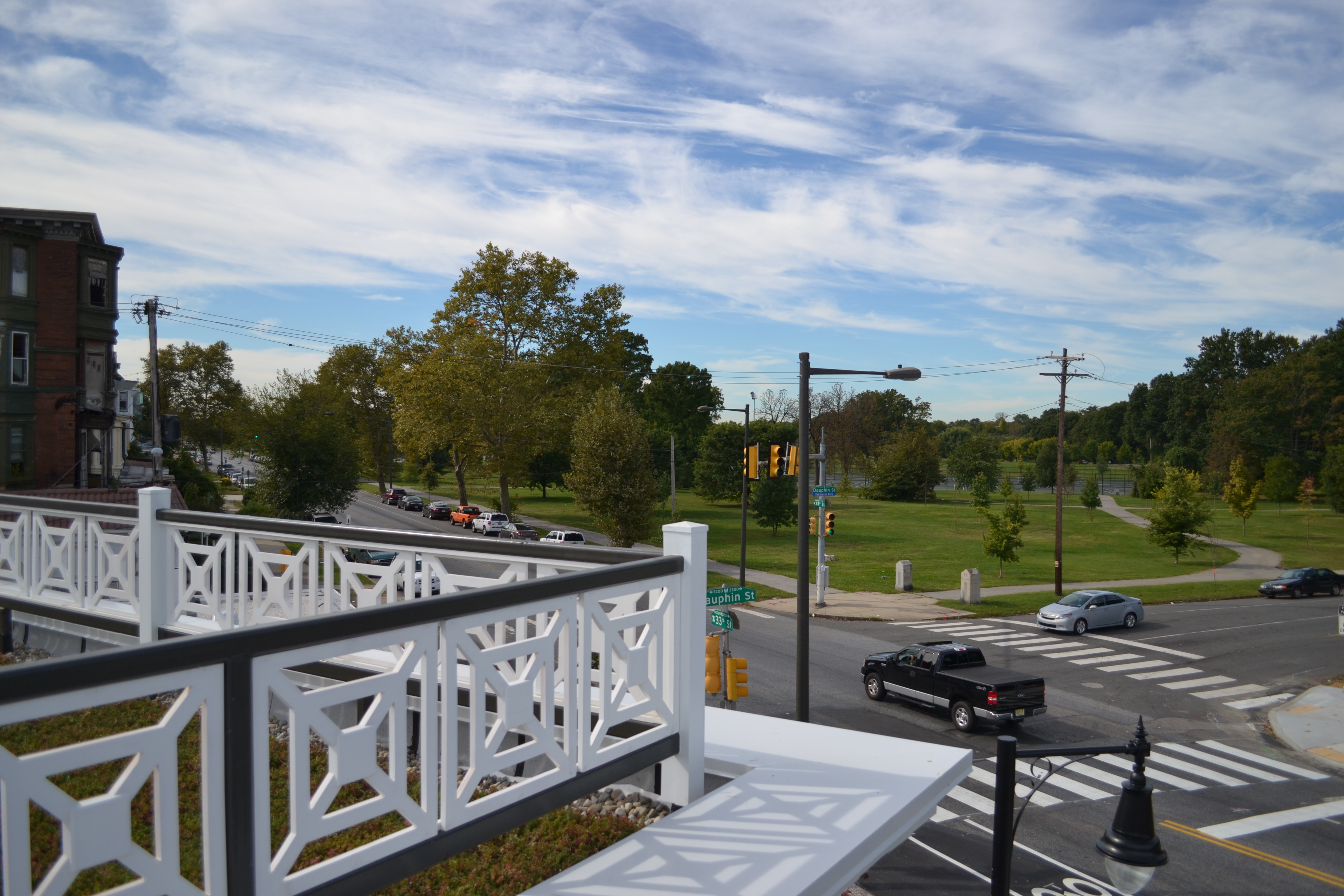 From the roof, it is easy to see the bus loop's proximity to Fairmount Park