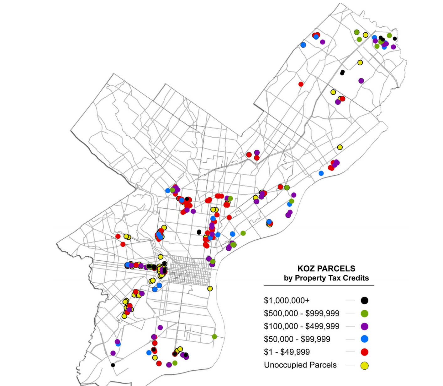 Geographic distribution of KOZs in Philadelphia