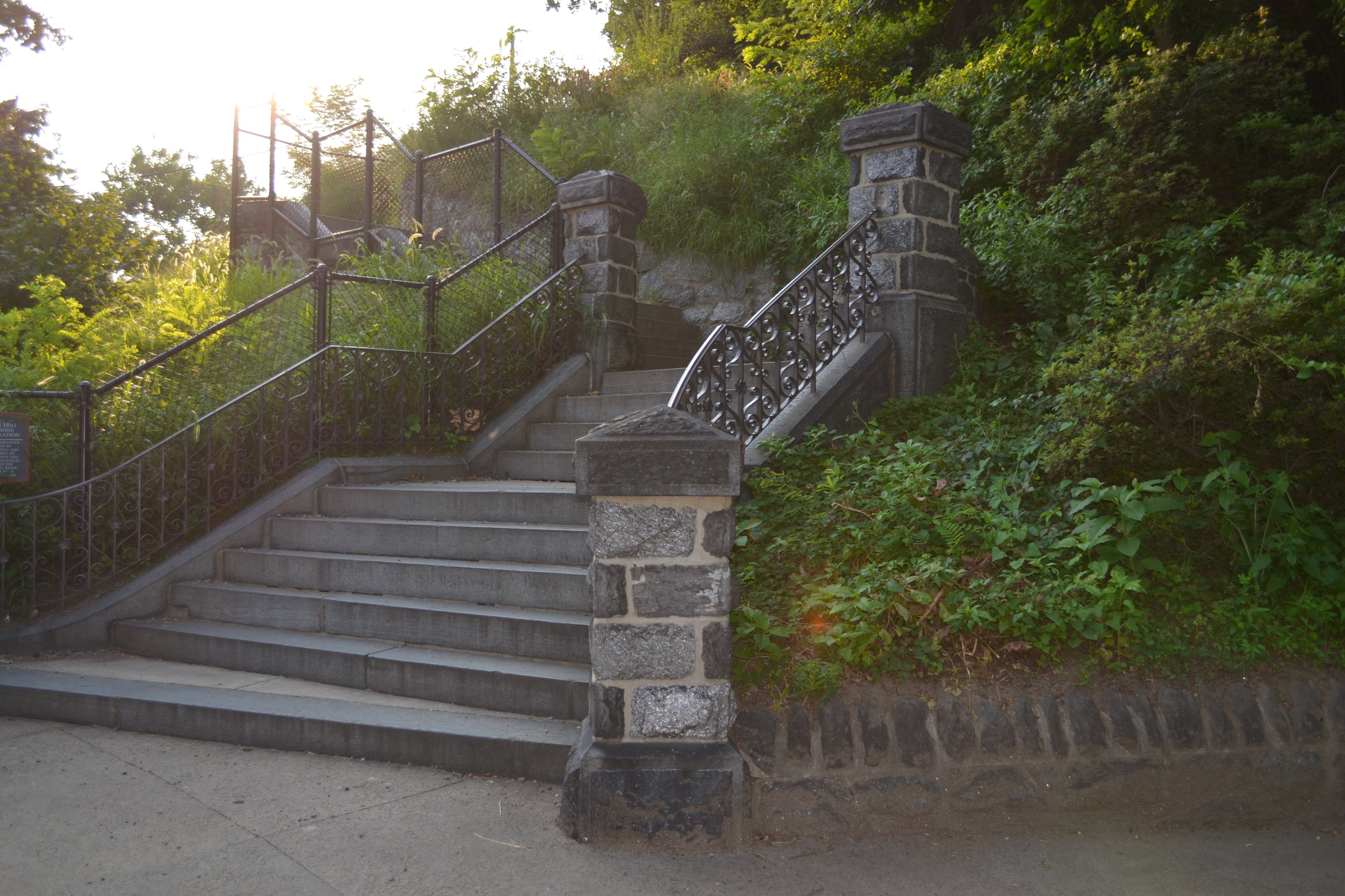 Granite steps lead up to Lemon Hill Mansion and the grassy fields surrounding it