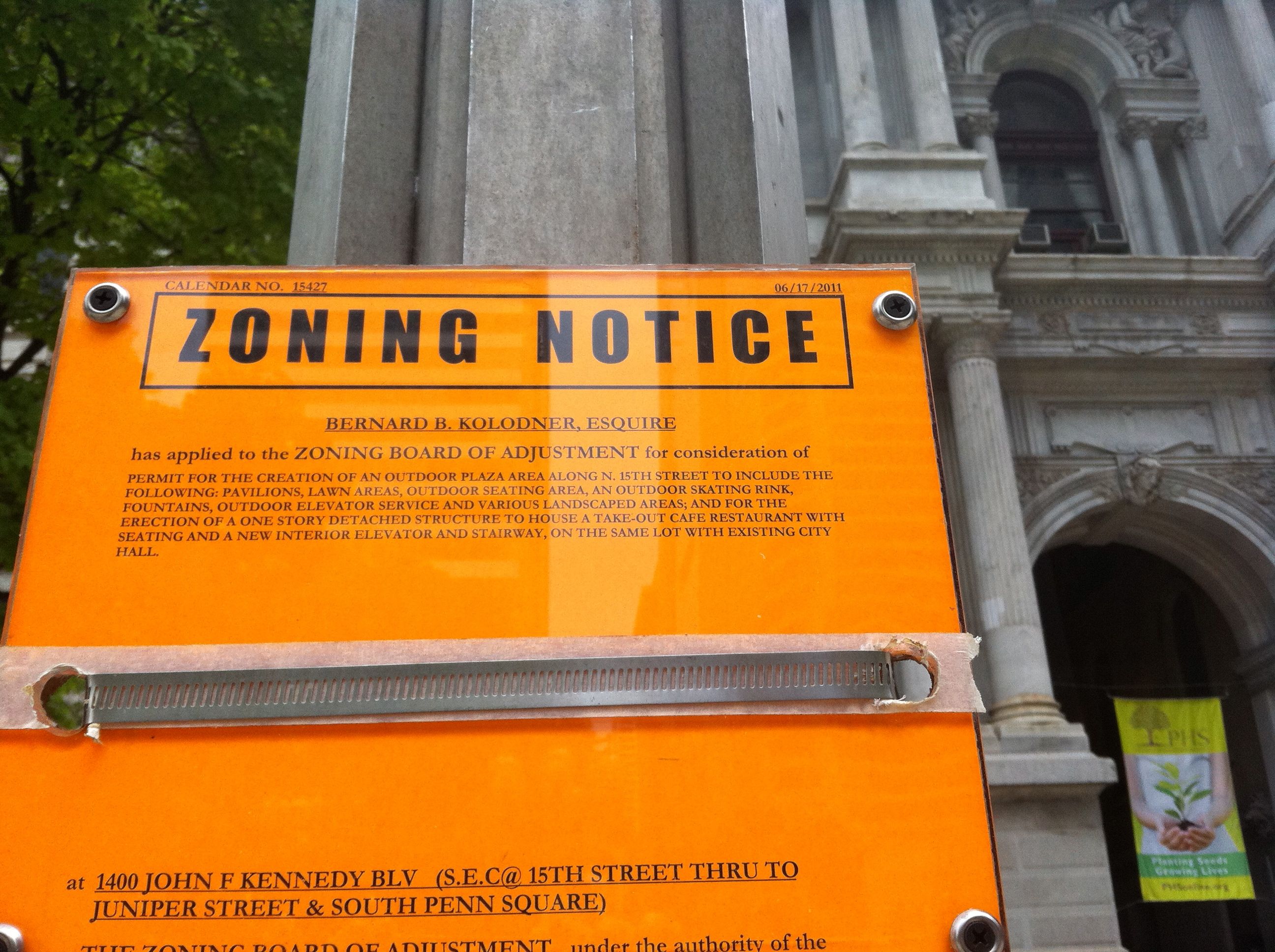 Zoning notice for Dilworth Plaza