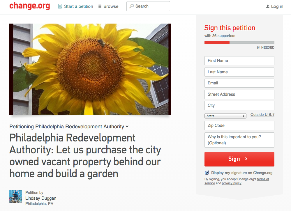 Lindsay Duggan's petition to purchase the vacant lot behind her home