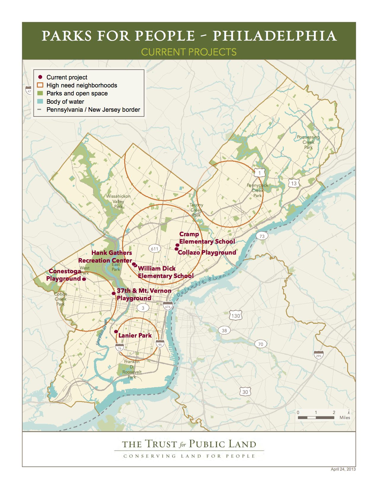 This map shows the projects Parks & Rec and Trust for Public Land are currently partnering on