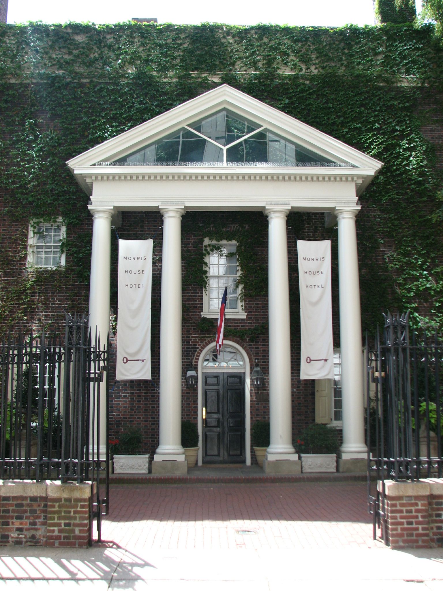The grand entrance to the Morris House Hotel is on St. James Street.
