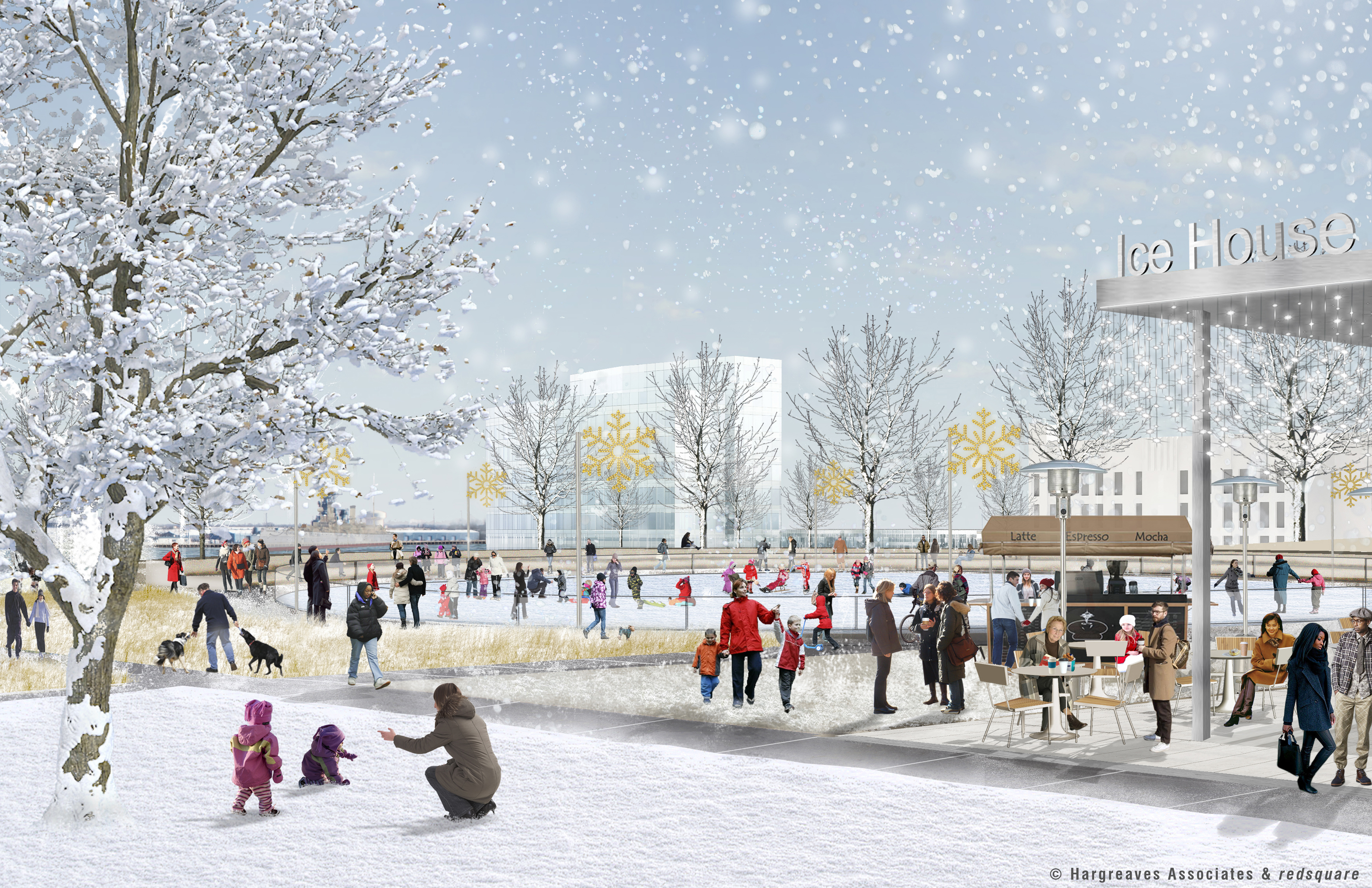 Penn's Landing Park in winter with ice rink, © Hargreaves Associates & redsquare