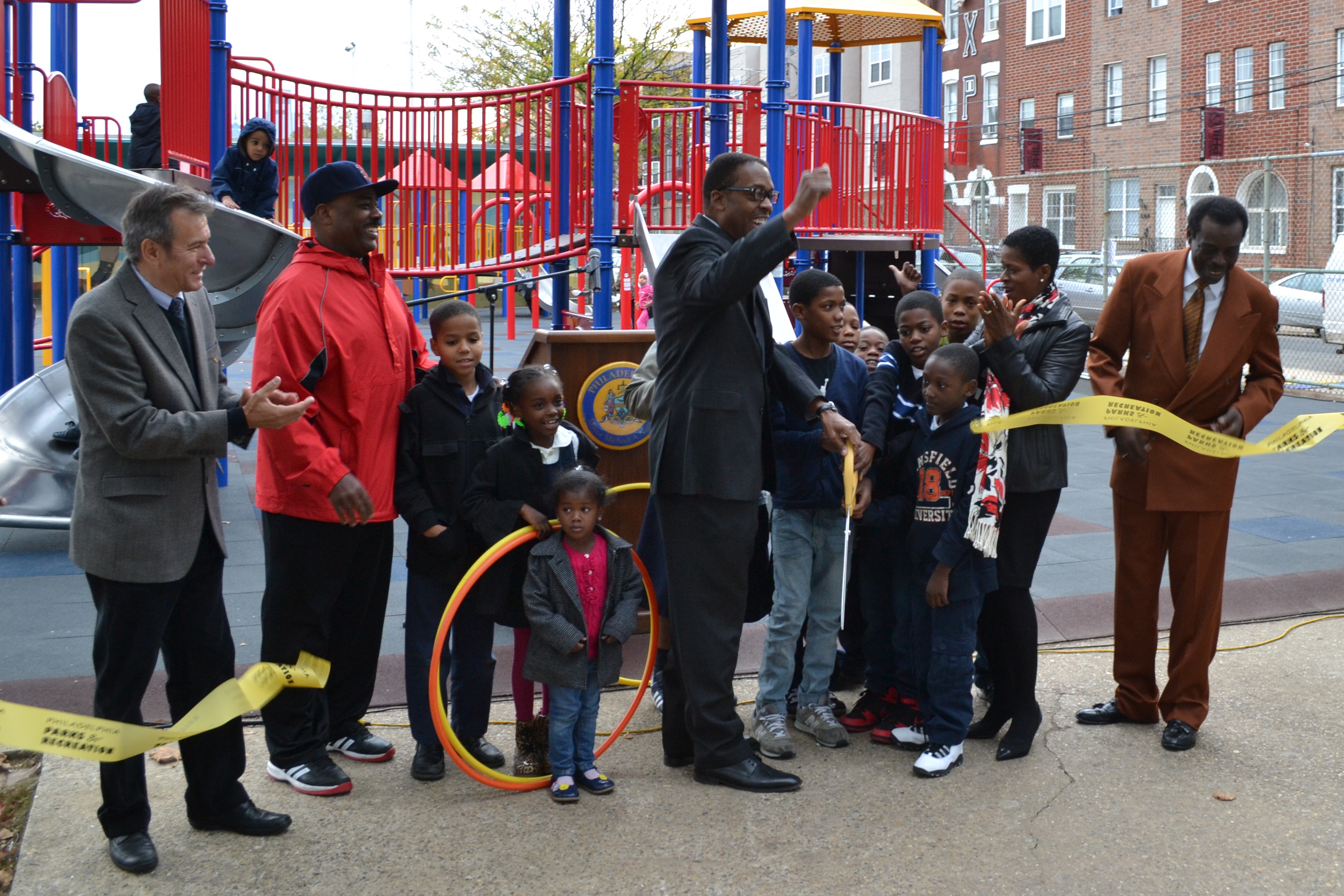 Philadelphia Parks and Recreation and Council President Clarke unveiled the newly renovated Amos Playground