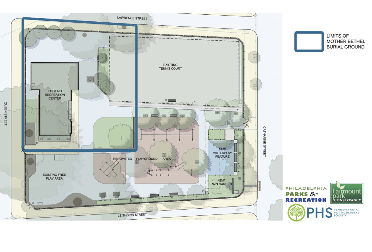Proposed renovation of Weccacoe Playground, showing burial ground area.