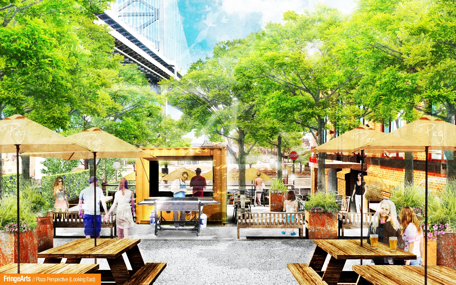 Rendering looking east from FringeArts plaza | Groundswell Design Group