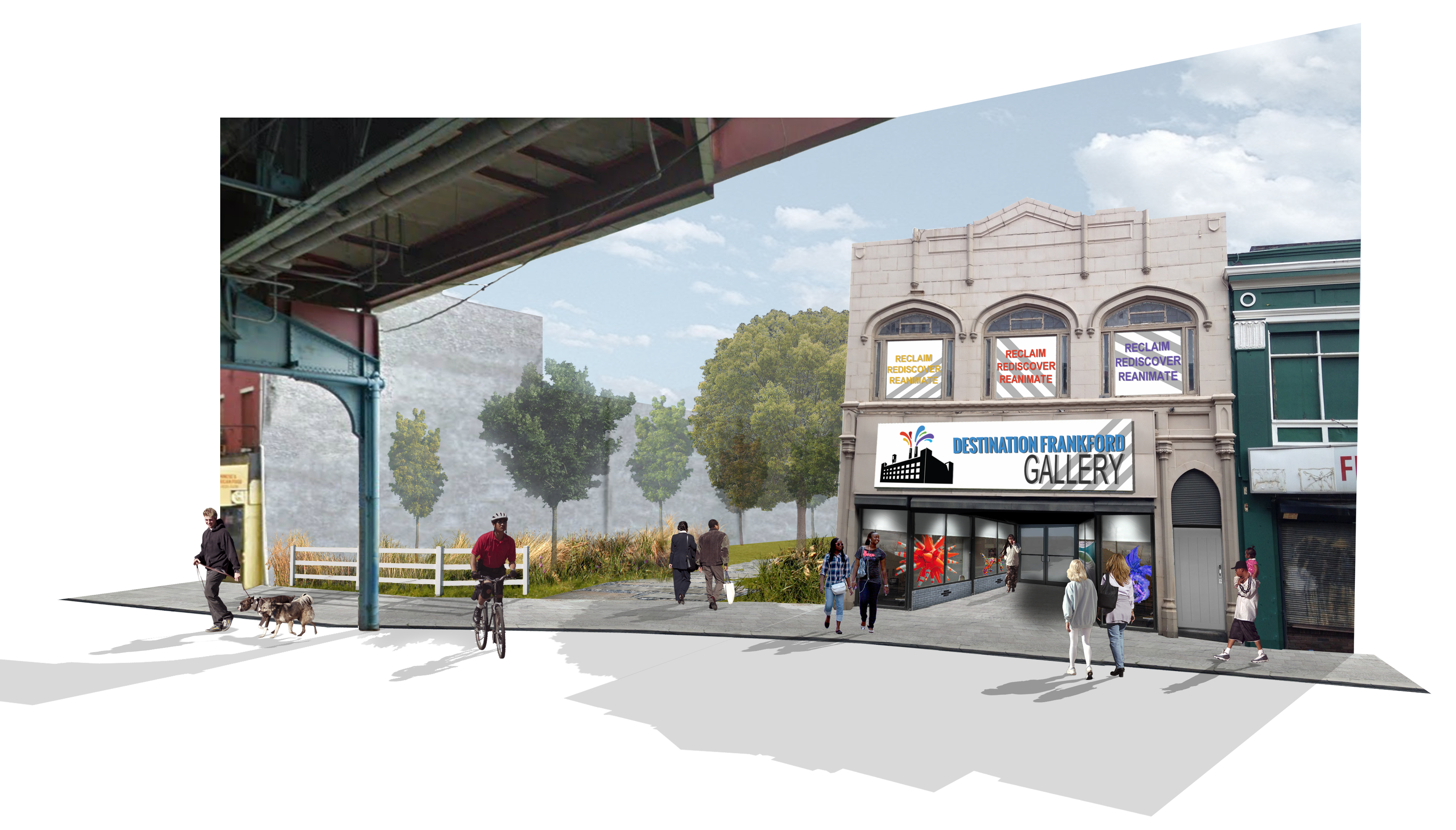 Rendering of the Destination Frankford Gallery, opening April 19, and the park next door, to be completed next year.