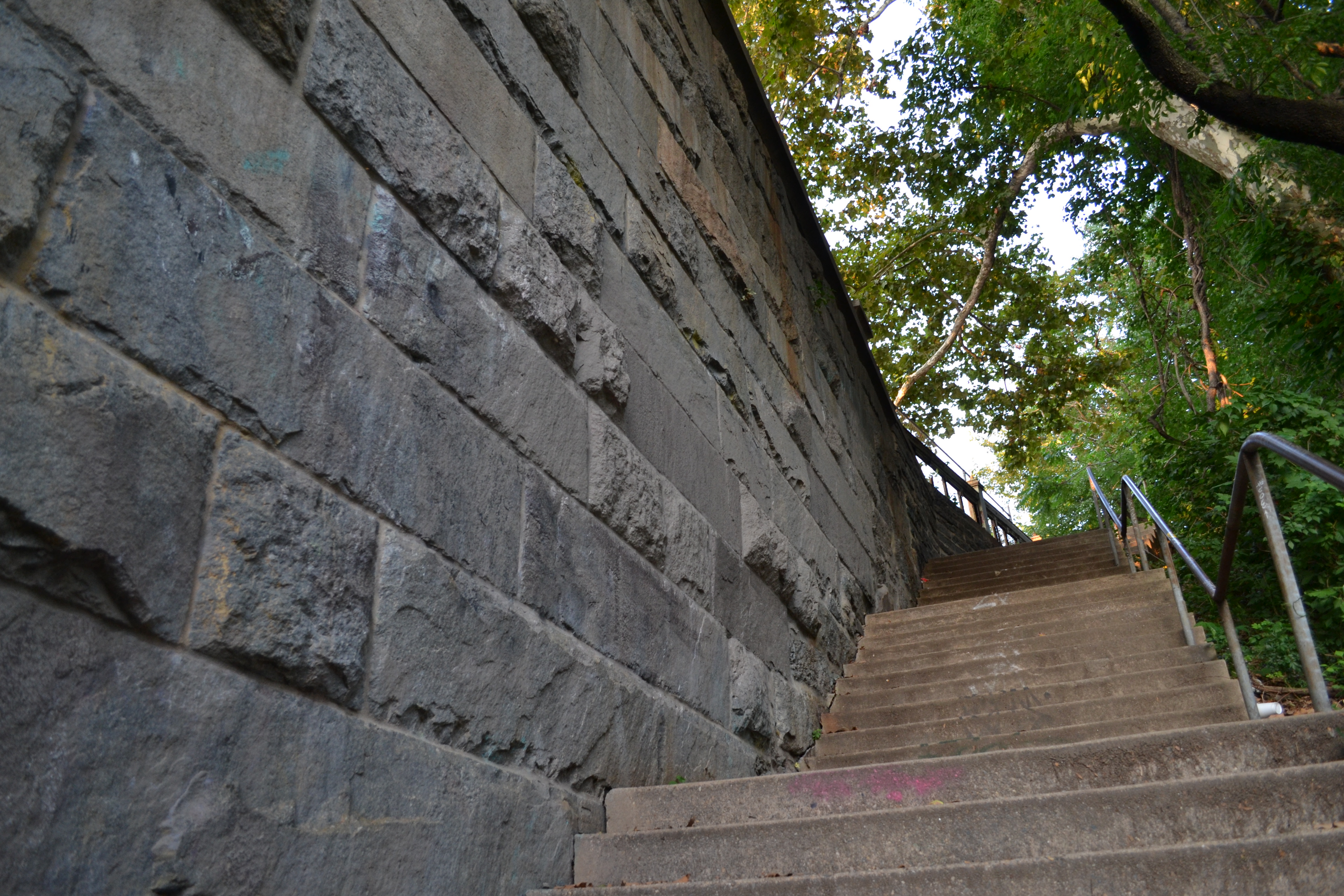 Stairs along the side of the bridge used to lead to a second deck intended for pedestrian travel
