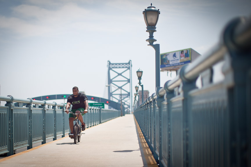 The Ben Franklin Bridge was built with room to accomodate bicycles and pedestrians, Photo by Neal Santos