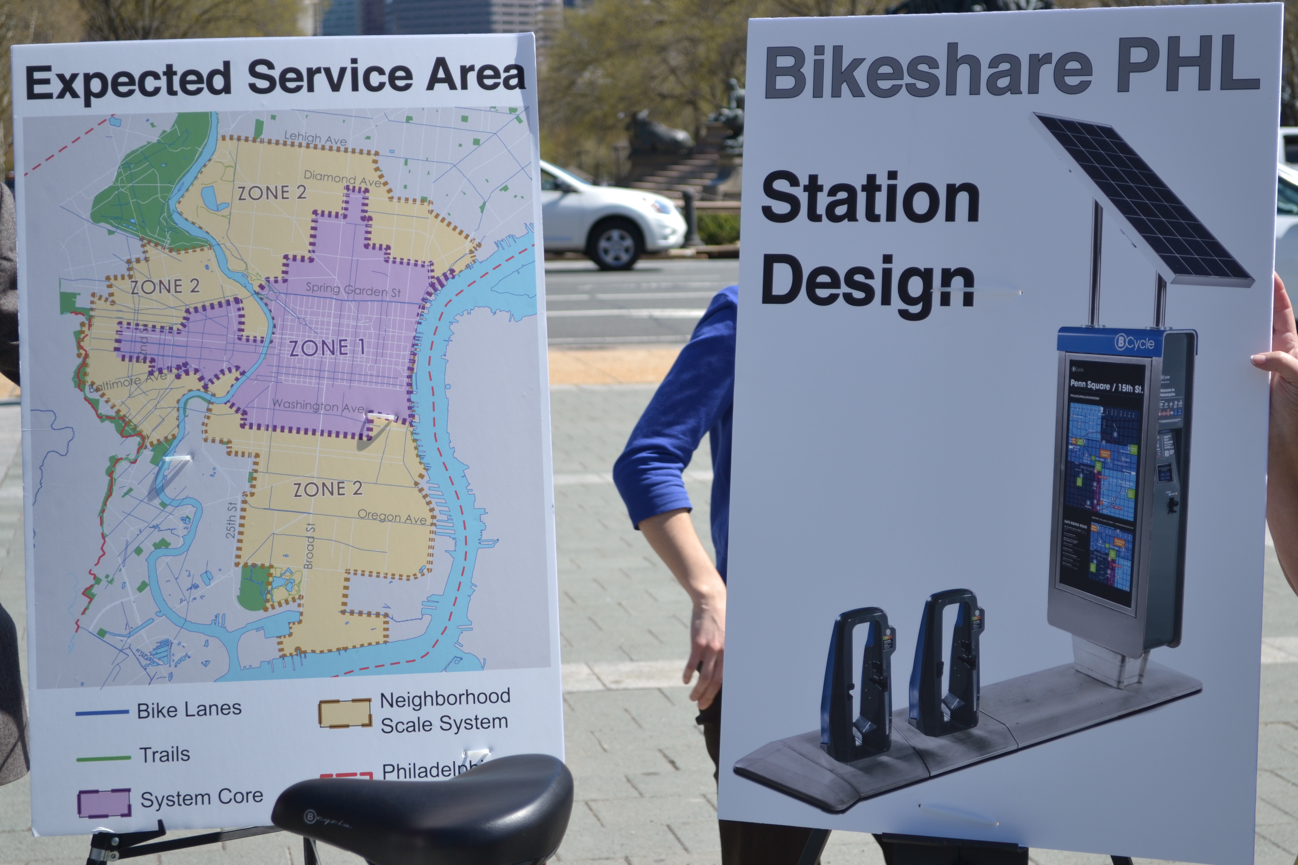 The bike share stations will be solar powered with an option to plug into an outlet if necessary