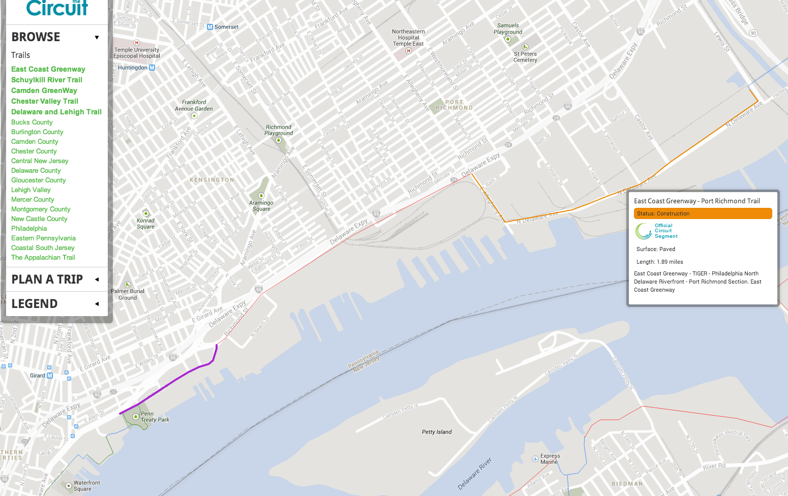 The Frankford Creek Greenway would feed into the Port Richmond Trail, which in turn links to additional Delaware River Trails