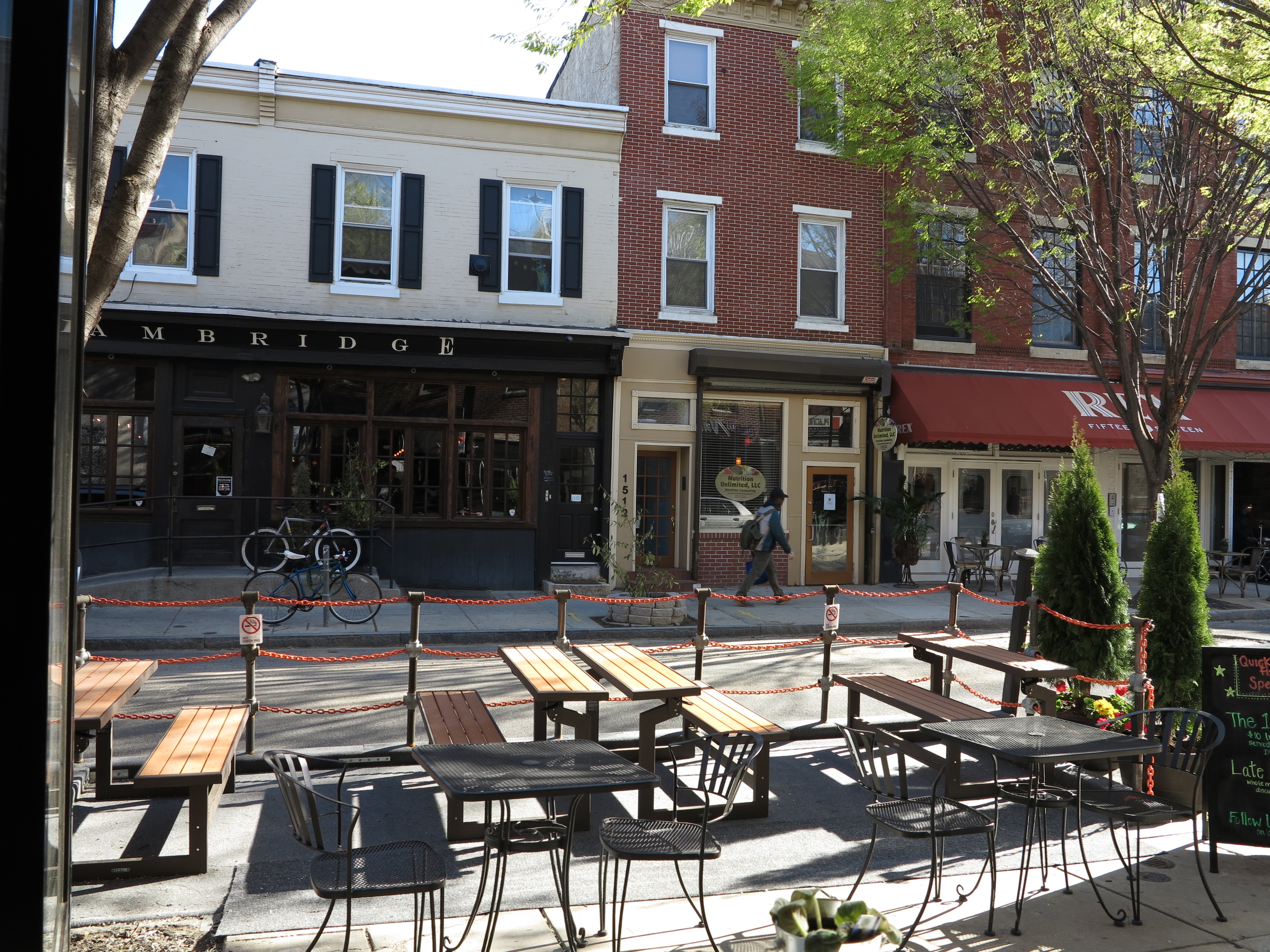 The new parklet and The Quick Fixx's outdoor seating on the 1500 block of South Street.