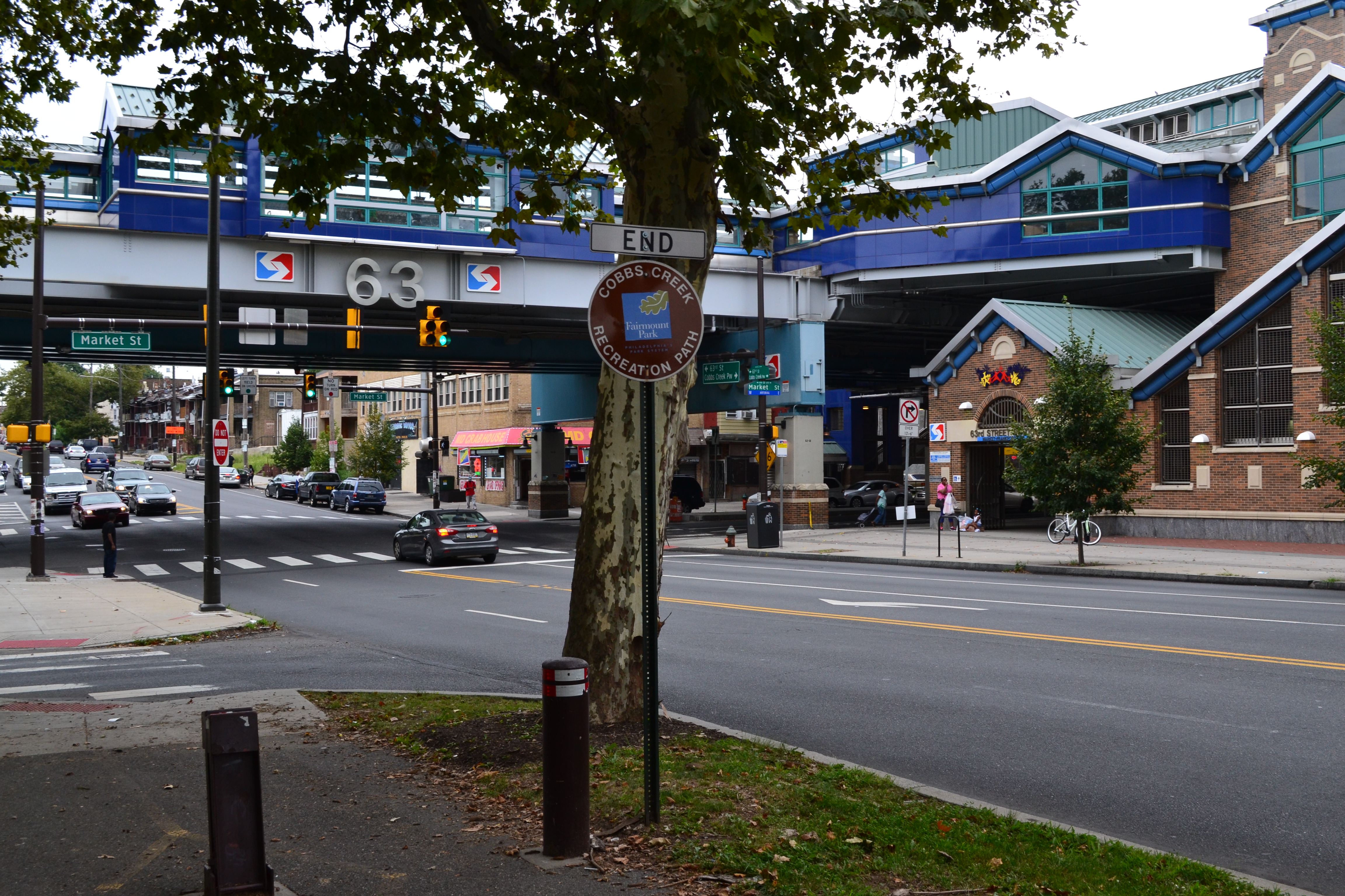 The northern end of the trail is marked by 63rd and Market street, which also provides public transit access