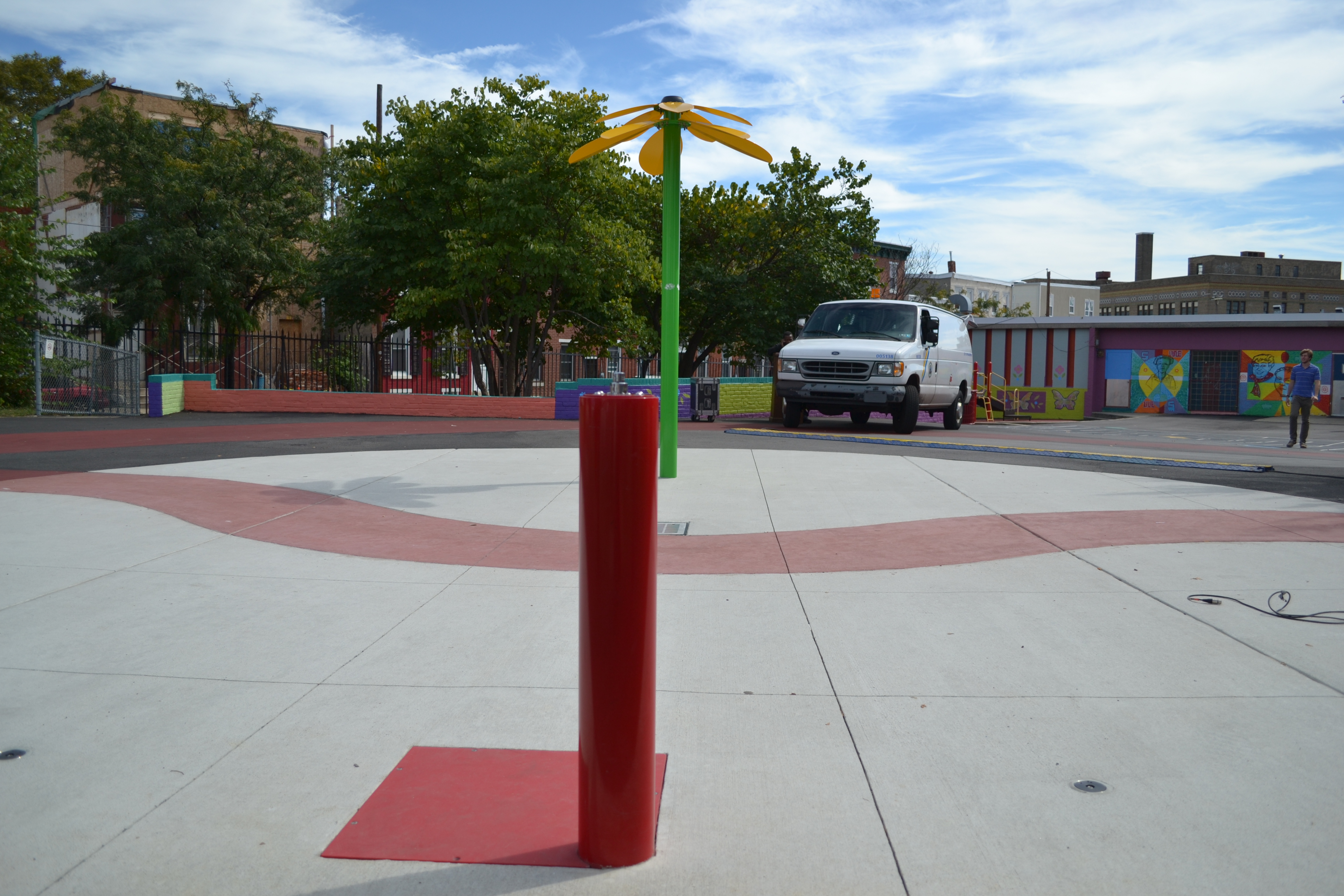 The renovated sprayground will be operated by a push button to conserve water