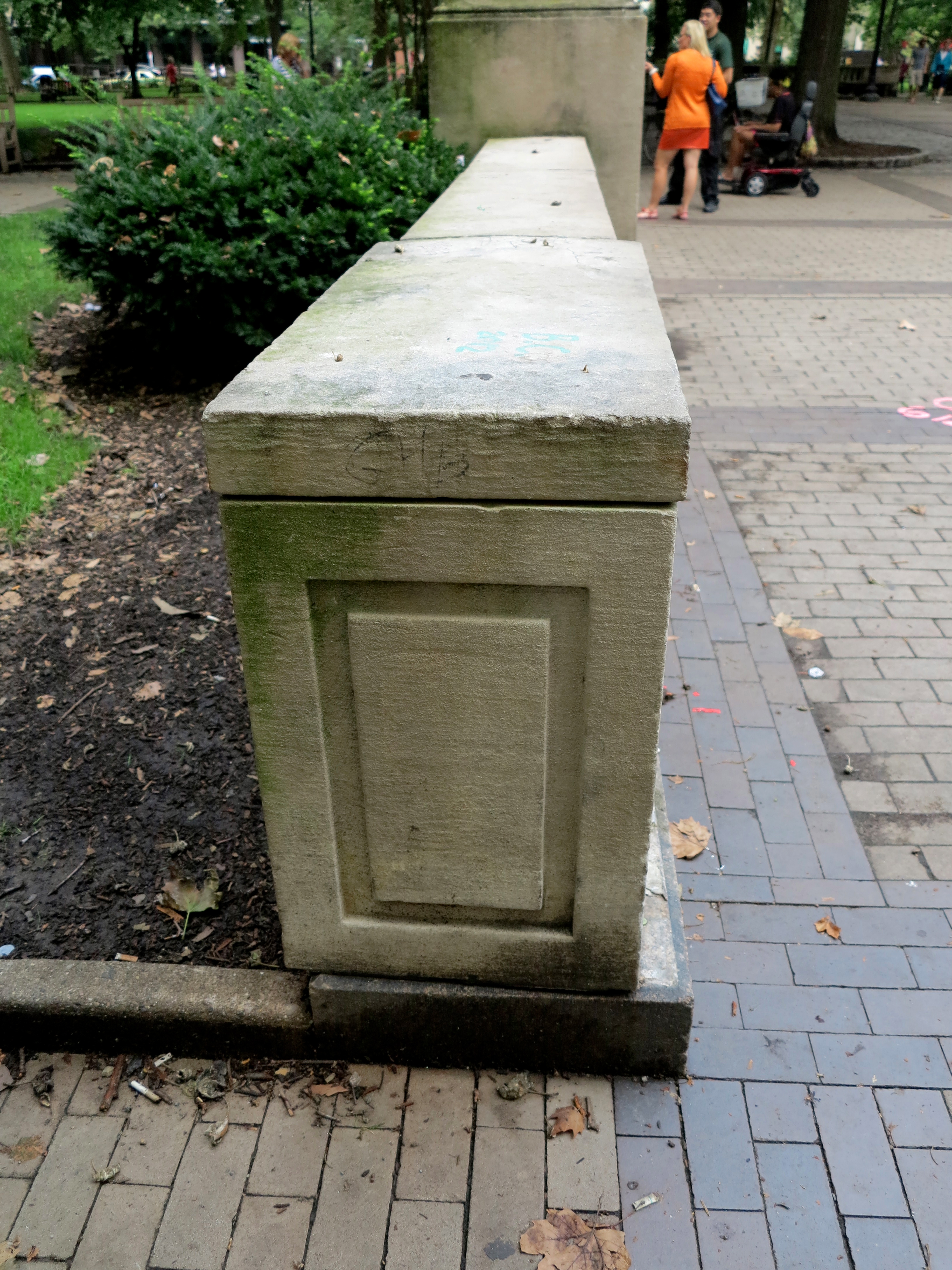 This corner section was knocked off its granite base.
