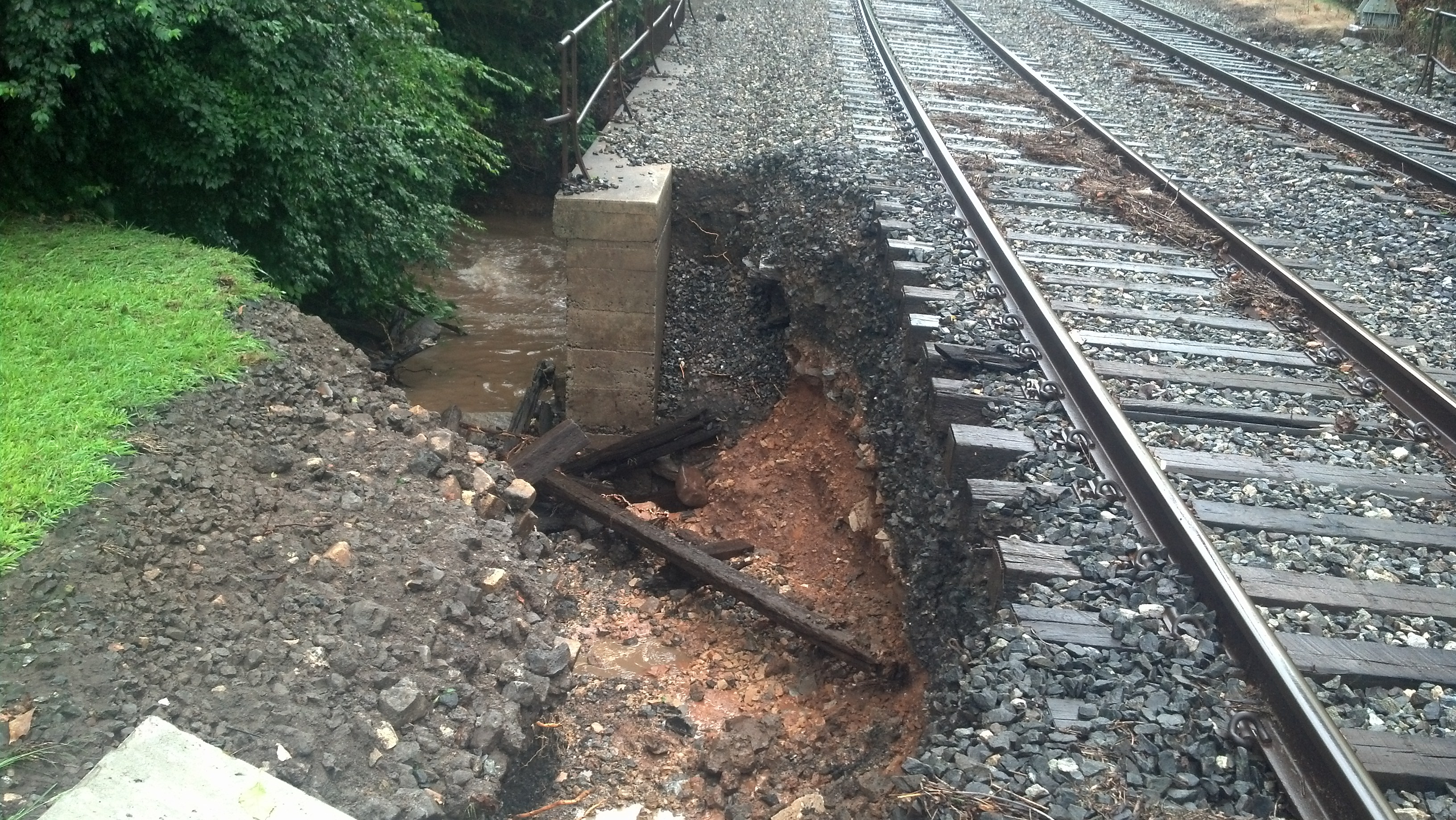Track damage near Spring Mill Station on the Manayunk/Norristown Line, Photo Credit SEPTA