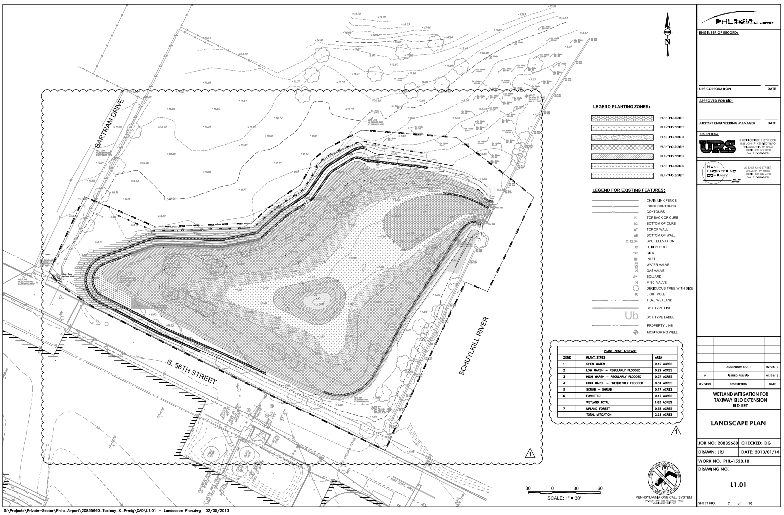 URS plan for wetlands enlargement showing planting zones