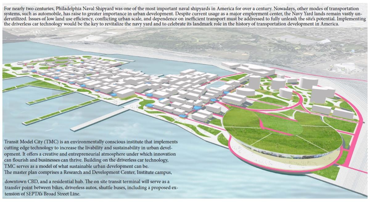 Driverless systems still have many technological, sociological, and legal issues to work through. This plan proposes using the as-yet largely undeveloped Navy Yard as a test-bed for working through these issues before rolling the technology out on a broader scale.