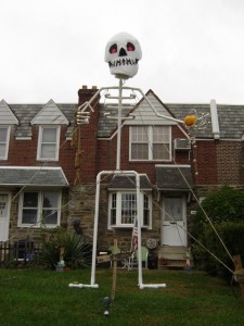 A 20-ft skeleton watches over the 3300-block of Tudor St. in Mayfair. Submitted by his owner, Donny.