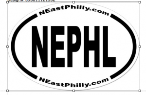 The first 10 people to submit photos will win a NEast Philly car sticker - an easily removable token of Northeast pride. (Actual sticker is just the oval.)