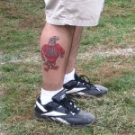 Now that's devotion. Ferris sports a Falcon tattoo on his right calf. Photo courtesy of Mike Ferris.
