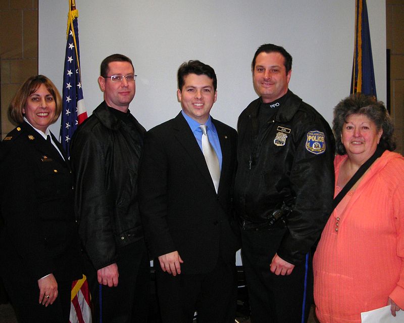Capt. Deborah Kelly and Rep. Brendan Boyle honor the 8th District's Officers of the Month. Photo submitted by Elsie Stevens.
