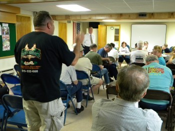 Maggie's Waterfront Cafe owner Kevin Goodchild addresses the East Torresdale Civic Association. Photo by Danny Donnelly.