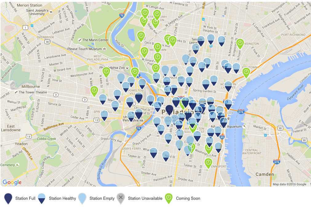 Map of Indego Stations, including new stations