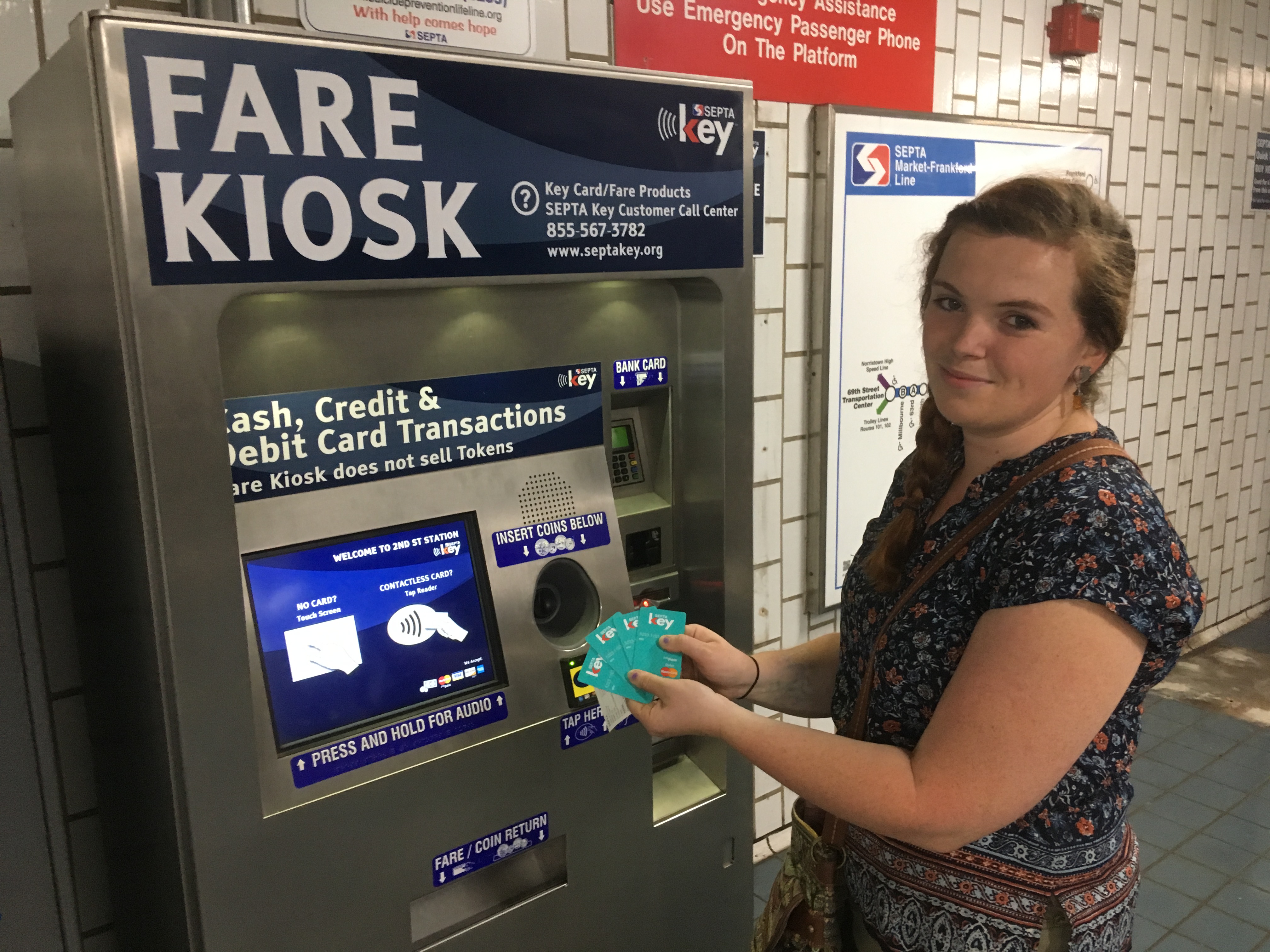Just one of many riders who accidentally ordered multiple SEPTA Keys, Olivia Duffy with her four cards. 